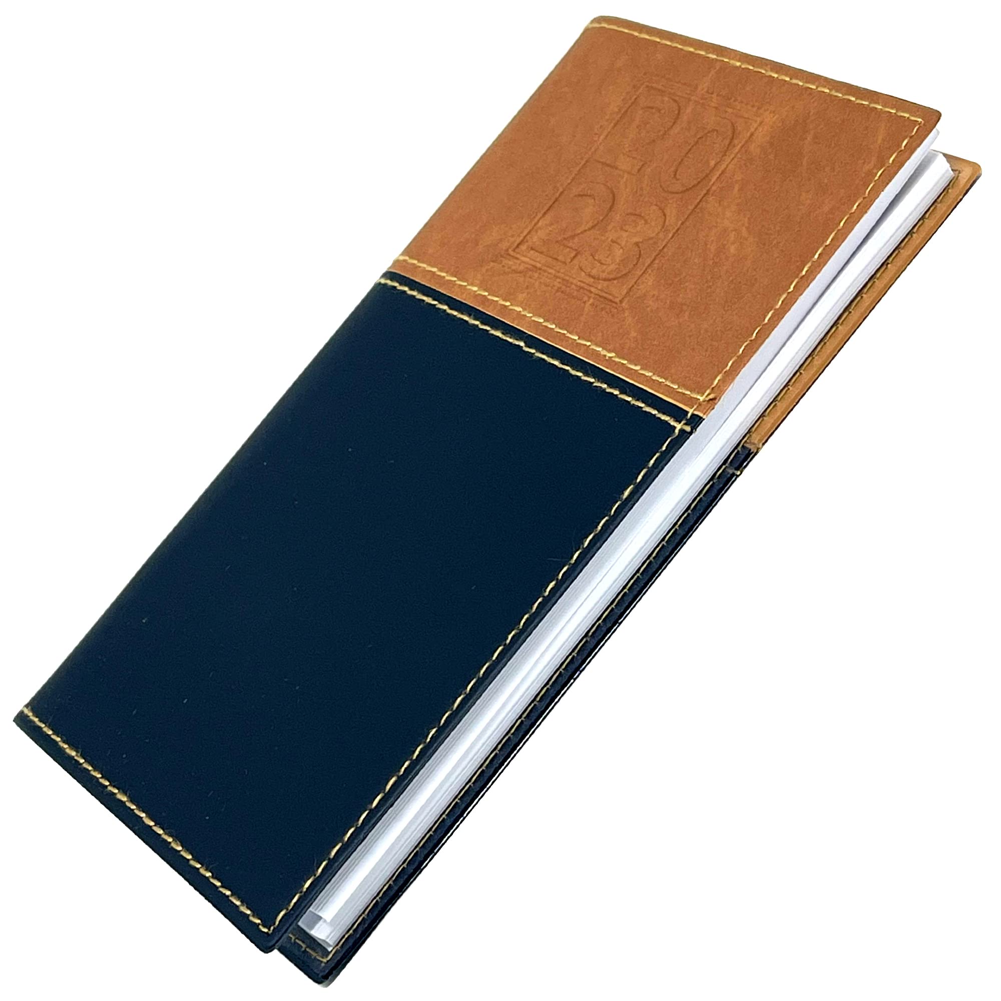 2023 Weekly Pocket Calendar Organizer | White Notepad For Notetaking | 14 Months Small Size Soft Leather Cover 6 X 3.5 Black & Brown/Tan Planner. (2023 Calendar)