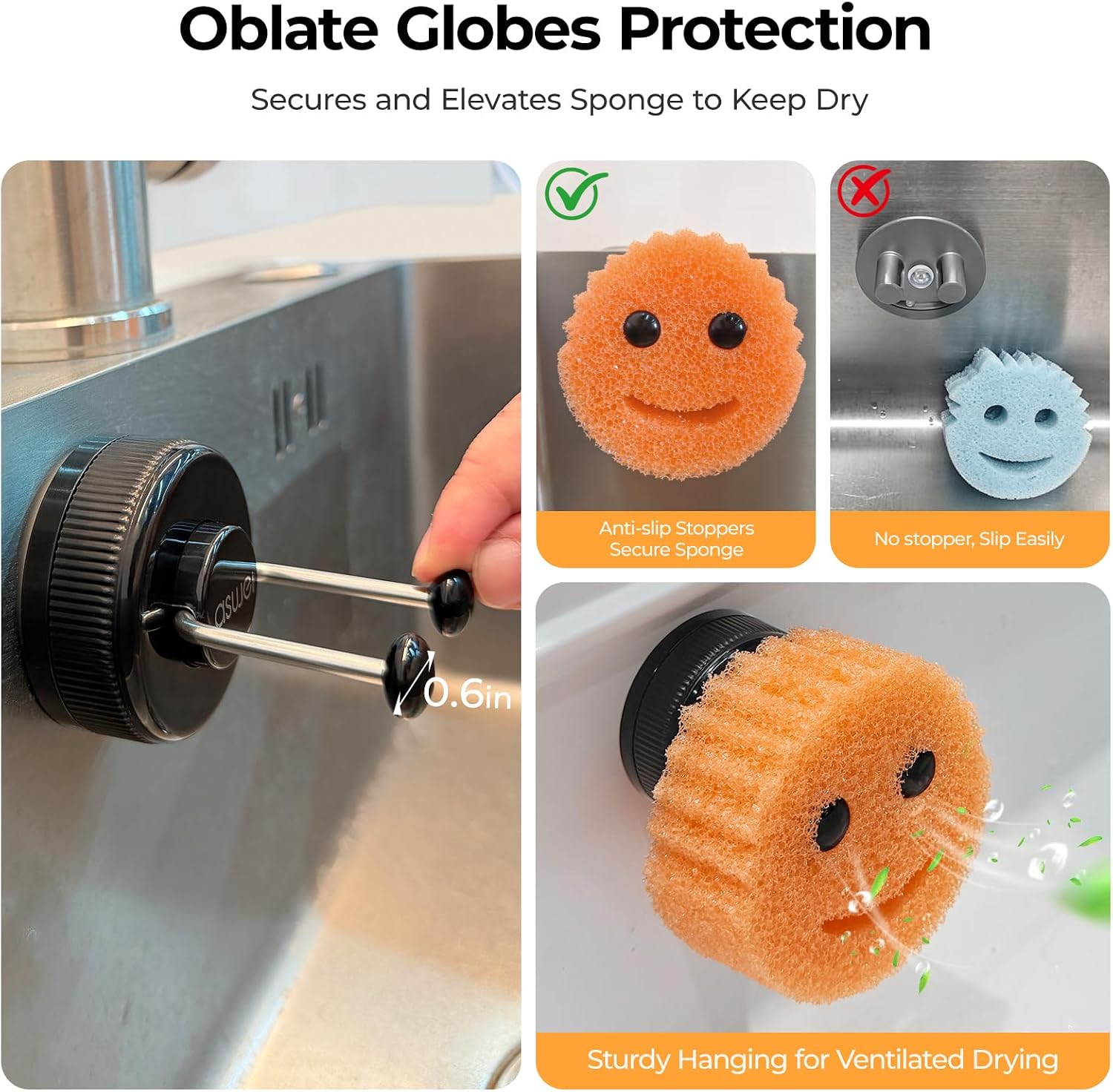 Smiley Face Sponge Holder for Kitchen Sink with Powerful Suction Cup