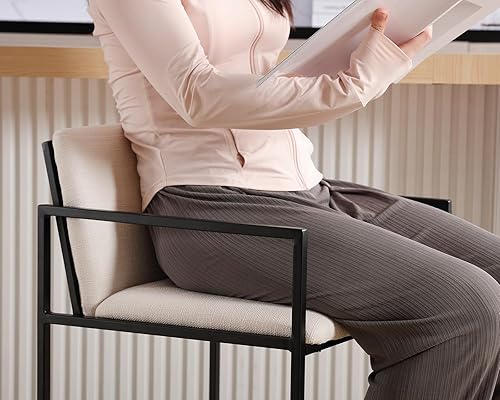 Miniatura 4 de Modern Gold - Juego de 2 taburetes de bar tapizados de piel sintética de 25.5 pulgadas con respaldo y reposabrazos, sillas de mostrador para isla de