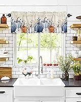 Vista 37 de Cenefa de cocina para ventanas, Día de la Independencia, pentagrama, textura de arpillera a cuadros, semitransparente, con bolsillo para barra