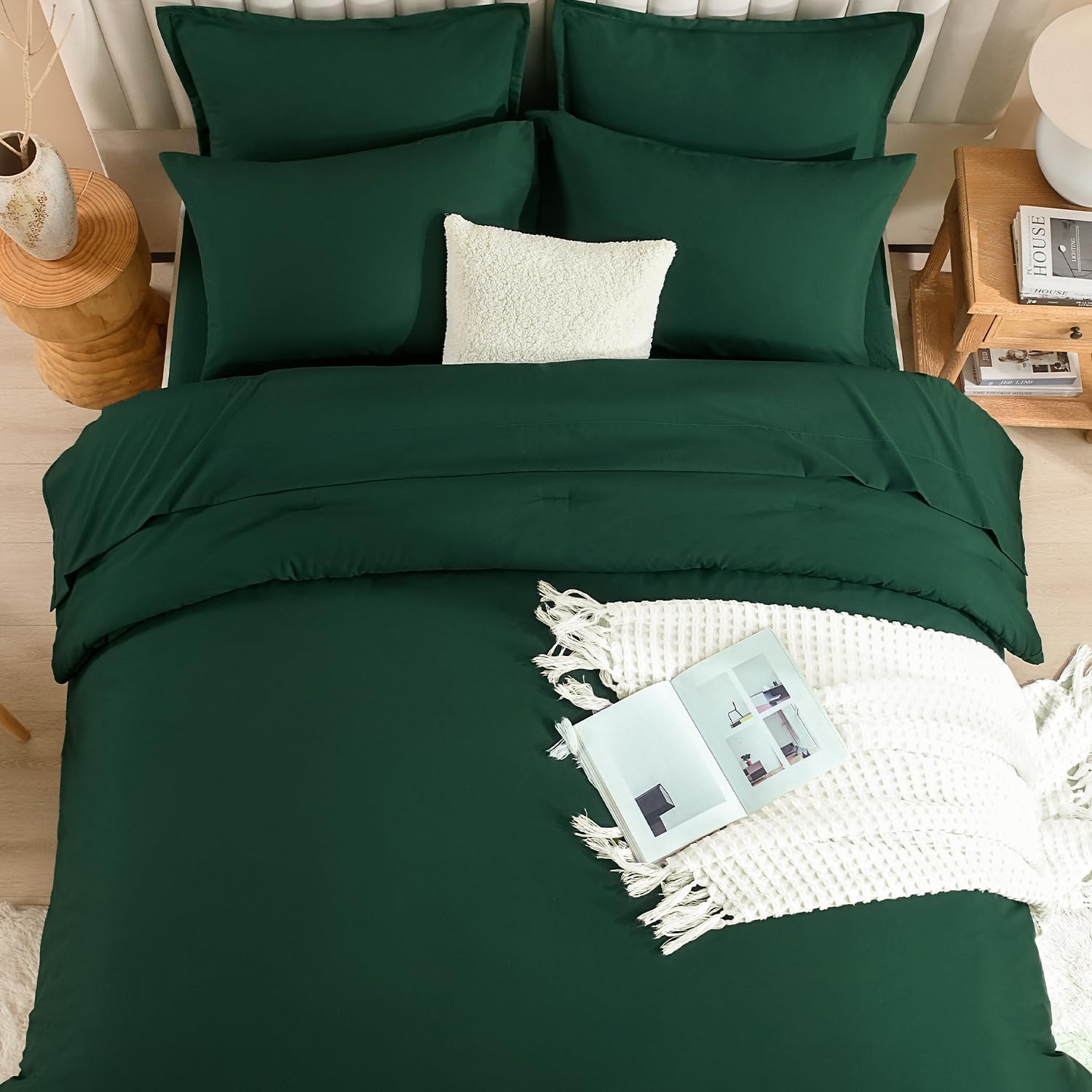Litanika King Size Comforter Set Dark Emerald Green - 7 Pieces Bed in a Bag King Bedding Comforter Sets, Solid Lightweight Bed Set with Comforter, Sheets, Pillowcases & Shams
