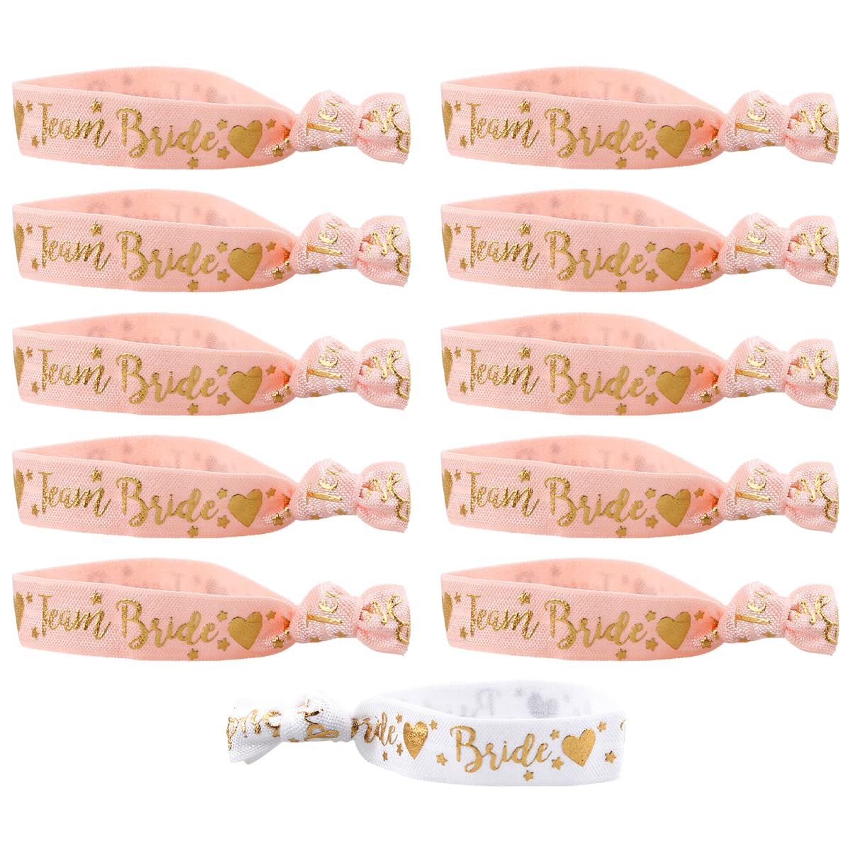 Hen Party Wristbands Set,1 White Bride Wristband + 10pcs Pink Team Bride Wristband