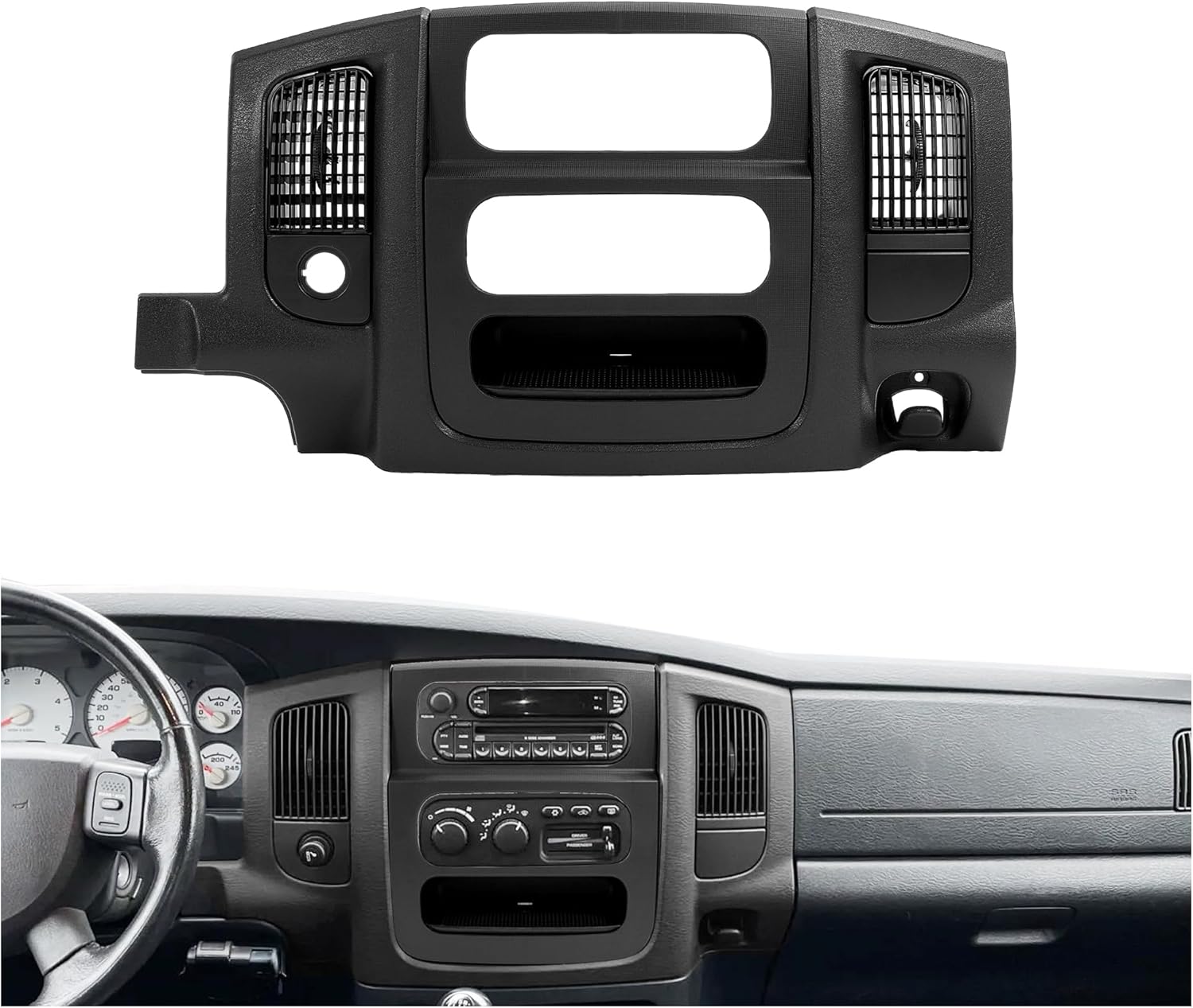 Dashboard Radio Panel Compatible with 2002-2005 Dodge Ram 1500 2500 3500 Replacement for 5GV52TRMAB ABS & PP Plastic Textured Black