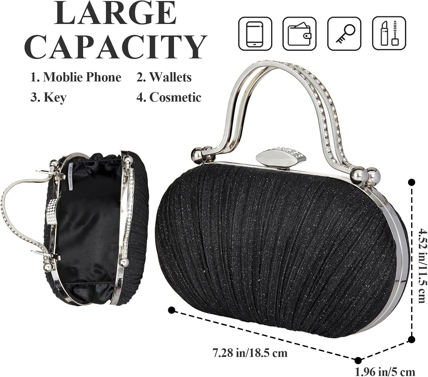 jessie Evening Bags and Clutches, Women's Evening Handbags Rhinestone Cocktail Prom Formal Clutch Purses for Women Wedding | Rhinestone, Cocktail, Prom, Formal, Wedding - Image 4