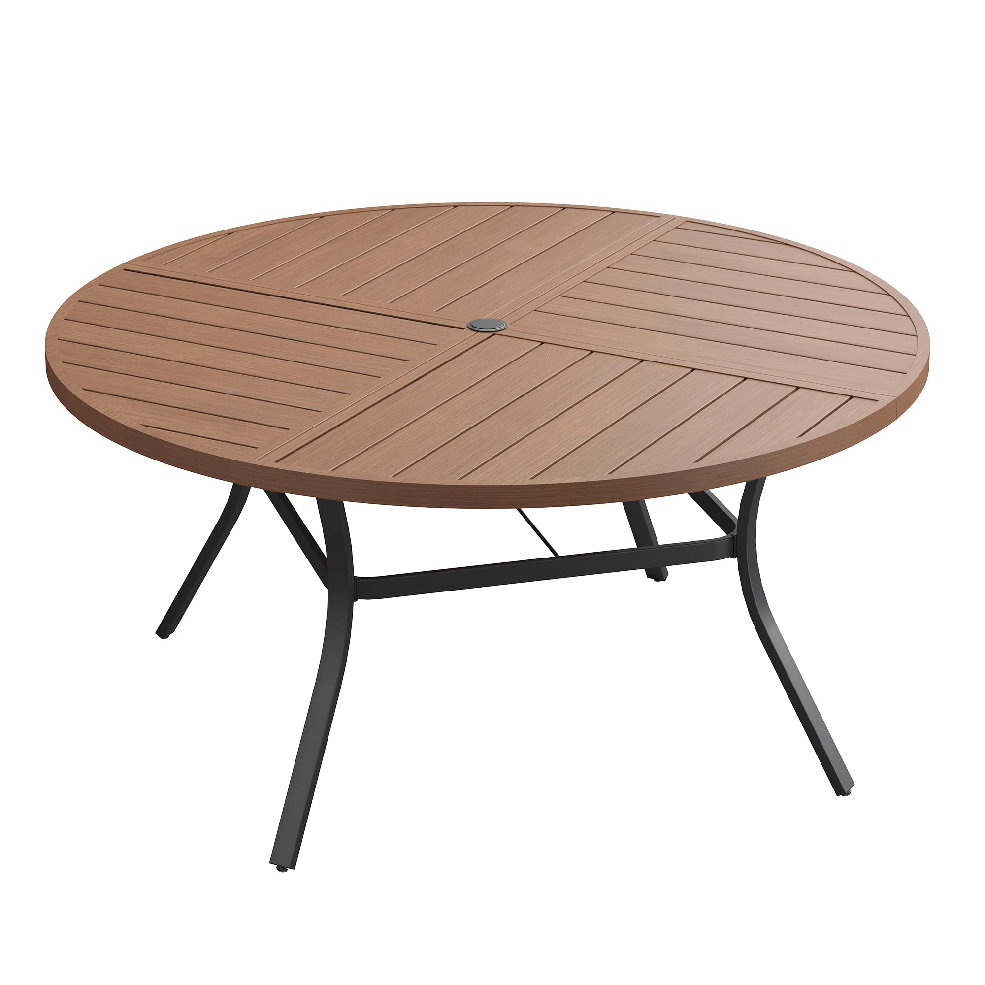 VICLLAX 50" Round Outdoor Table, Patio Dining Table for 6 with Umbrella Hole for Garden Lawn Deck Backyard, Walnut
