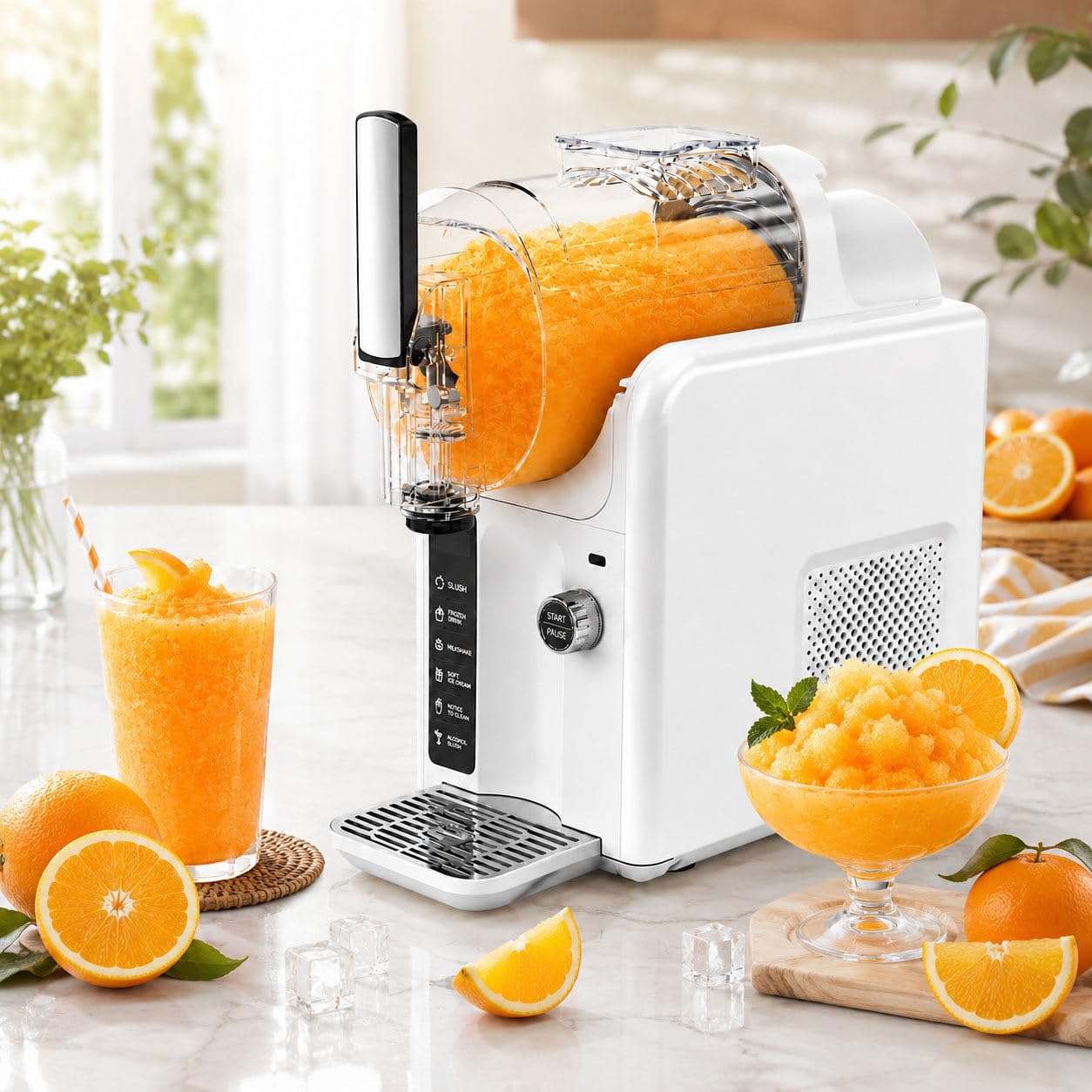 DIUNAOZI Slush Machine for Home with Digital Display 6 Preset Programs, 2L Capacity, Self-Cleaning Ice Drink Maker for Slushies, Cocktails, Frappés, Milkshakes & Juice white-110v