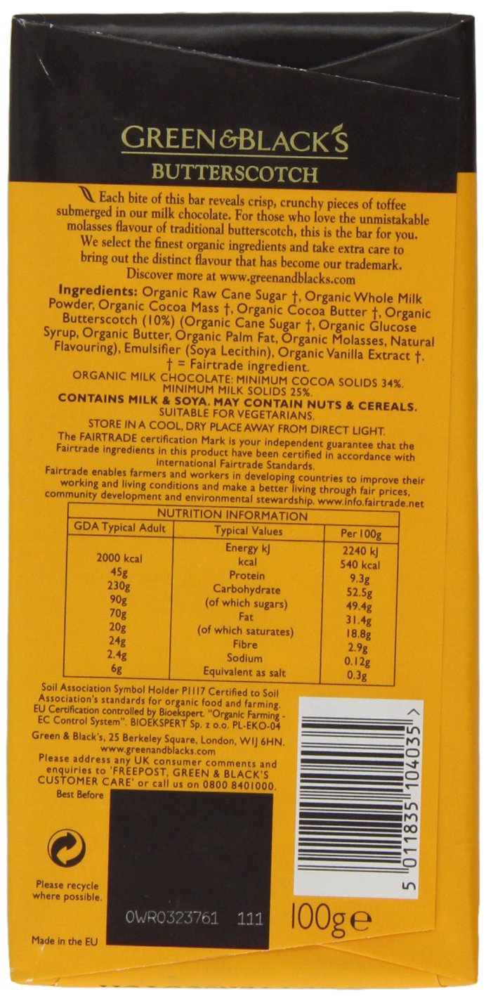 Green and Black's Organic Milk Butterscotch Bar 100 g (Pack of 5)