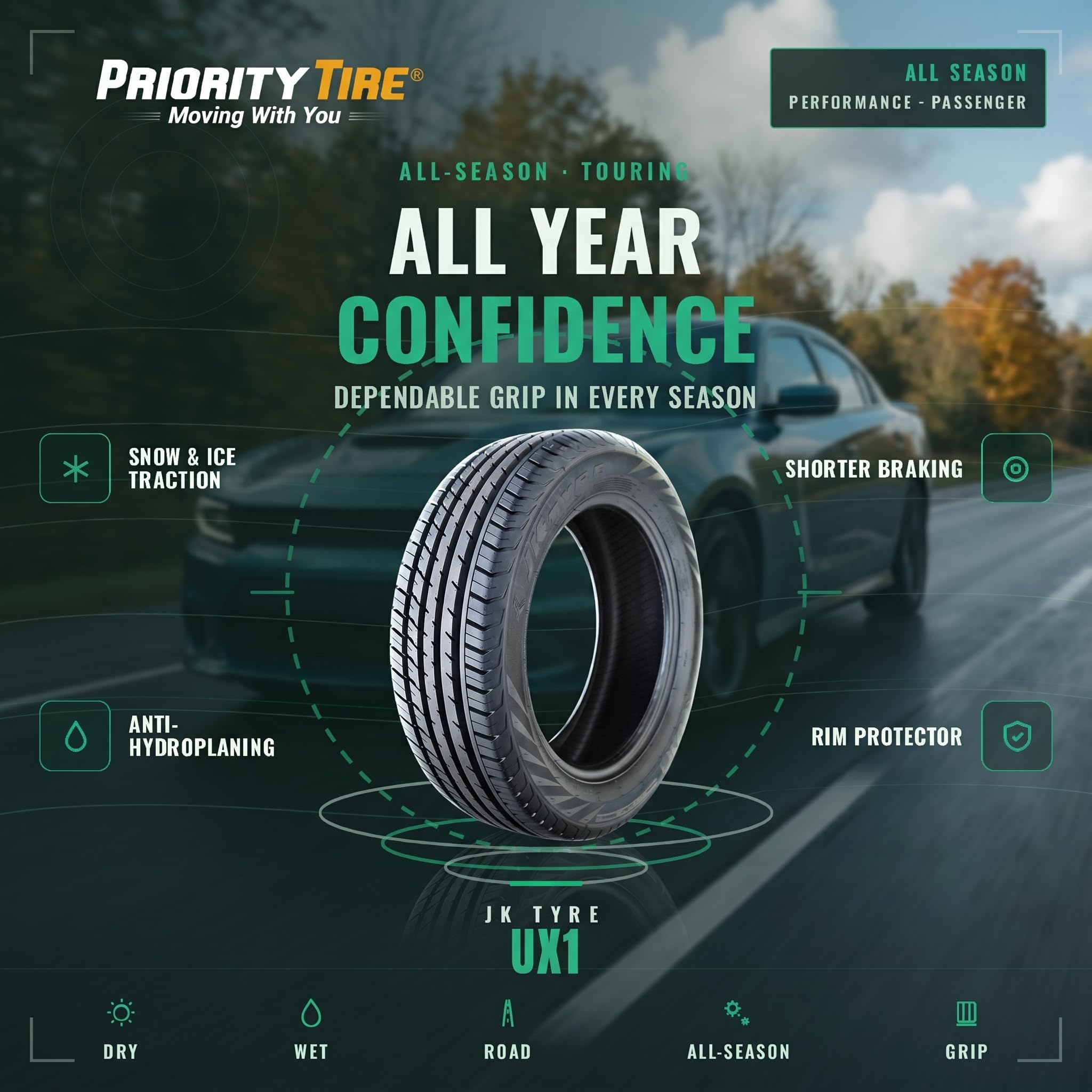 JK Tyre UX1 All-Season Performance Radial Tire-225/50R17 225/50/17