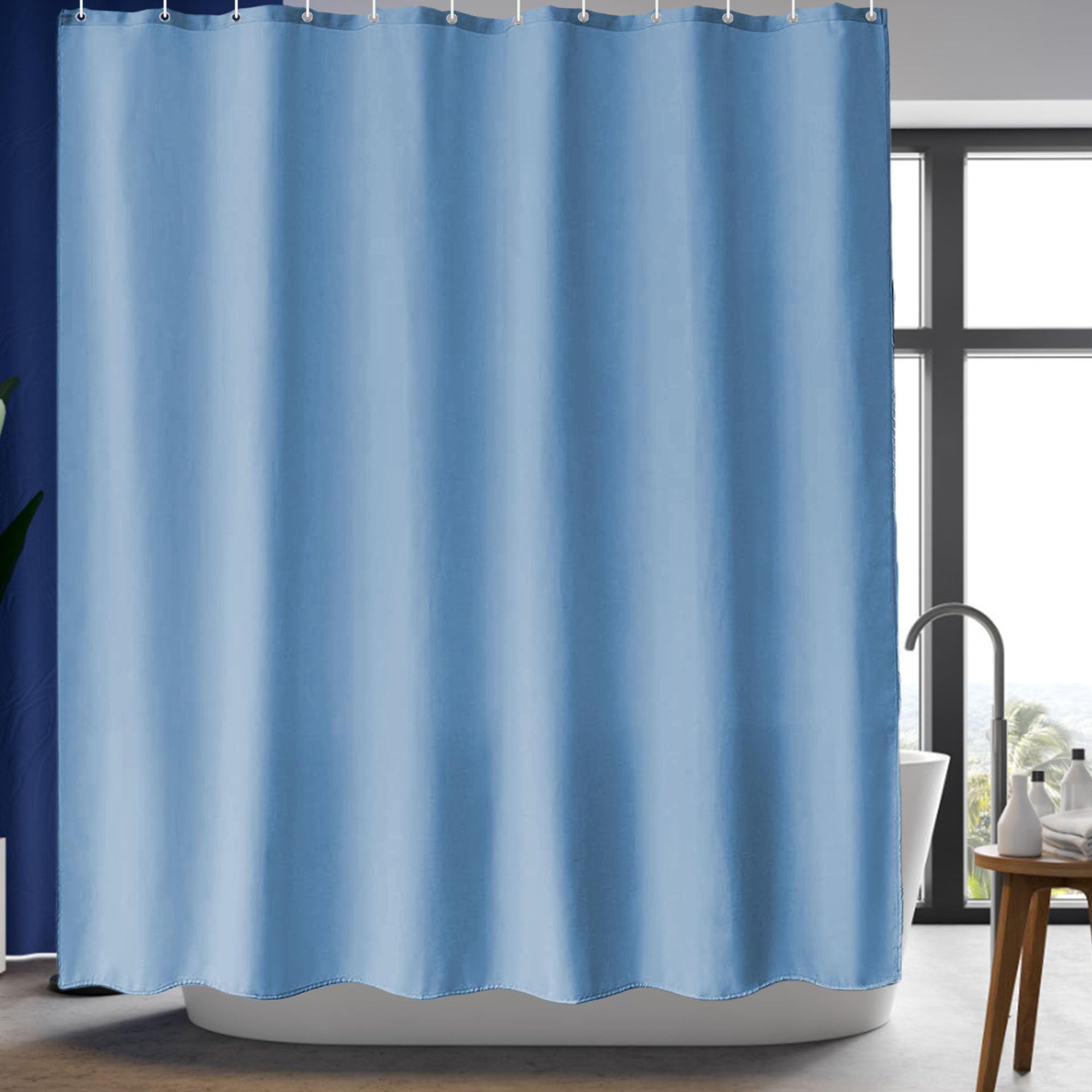 Tenda per Doccia 110 x 220 cm Morbido Tessuto di Qualità Alberghiera, Leggero Tenda Doccia in Poliestere con Ganci Antiruggine Adatte per Armadi, Lavatrici e Cucine, Blu Scuro