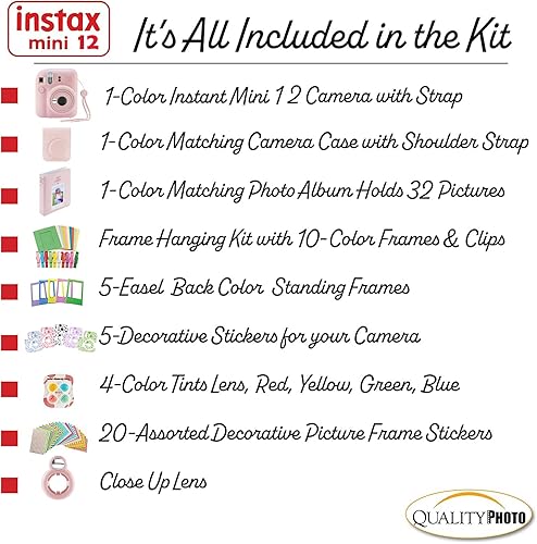 Miniatura 10 de Fujifilm Cámara instantánea Instax Mini 12 con funda, calcomanías decorativas, marcos, álbum de fotos y más kit de accesorios (azul pastel)