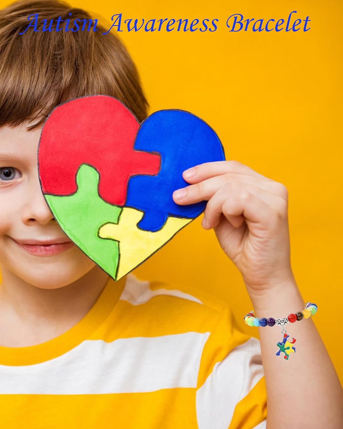 Autism Awareness Bracelet For Women Men 7 Chakra Gemstone Natural Stone Beaded Bracelet With Puzzle Piece Pendant Elastic Autism Bracelet Healing Chakra Crystal Bracelet Jewelry Gifts - Image 2