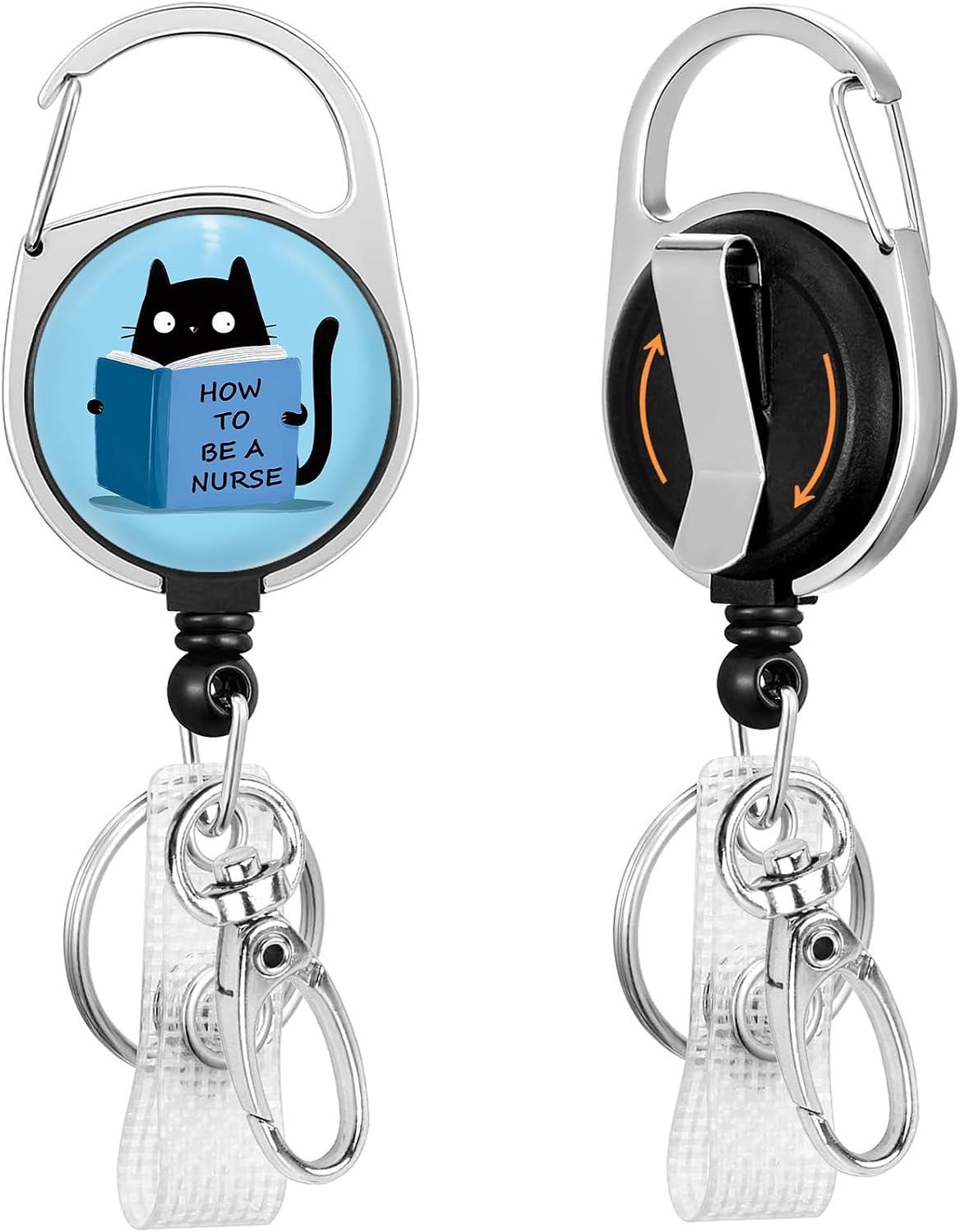 Bookish Black Cat Reading Desk Set – Round Mouse Pad with Precision Stitching + Retractable Badge Reel with 360° Swivel Clip & Key Ring, Waterproof & Portable Office Gifts image 2