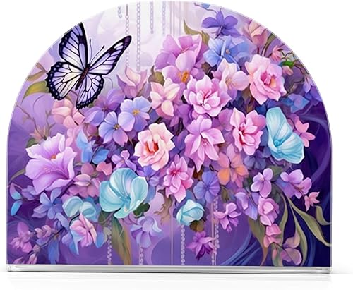 Napkin Holder Butterfly Flowers Napkin Holders for Tables, Clear Acrylic Napkin Holders Cocktail Napkin Holder for Kitchen Restaurant Bar Home Decor
