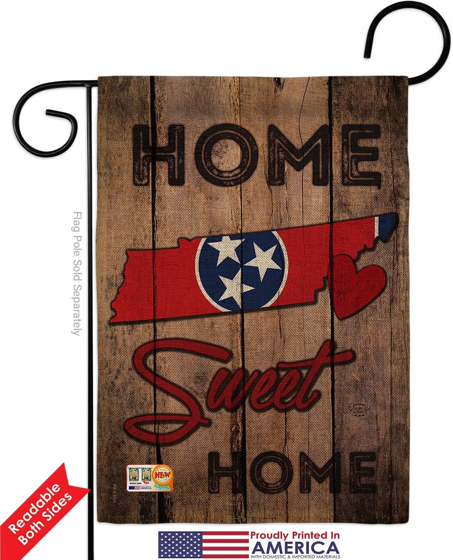 State Tennessee Home Sweet Garden Flag Set Wood Dowel Regional USA American Territories Republic Country Particular Area Small Decorative Gift Yard House Banner Double-Sided Made In 13 X 18.5