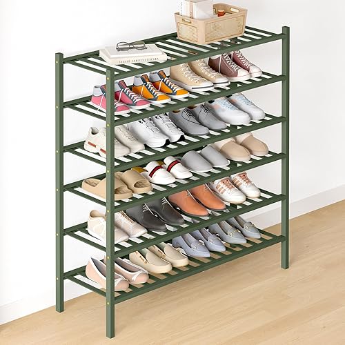 Miniatura 66 de Smiry Zapatero de bambú para clóset, organizador de zapatos apilable de 4 niveles largo de madera, estante de almacenamiento de zapatos Negro