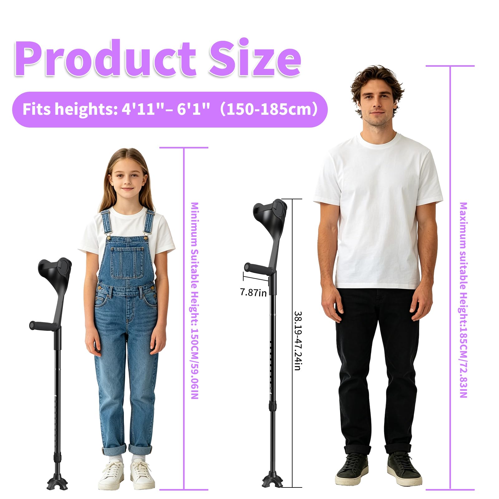 Forearm Crutches for Adults, Foldable with Ergonomic Elbow Support — Amazon image 4