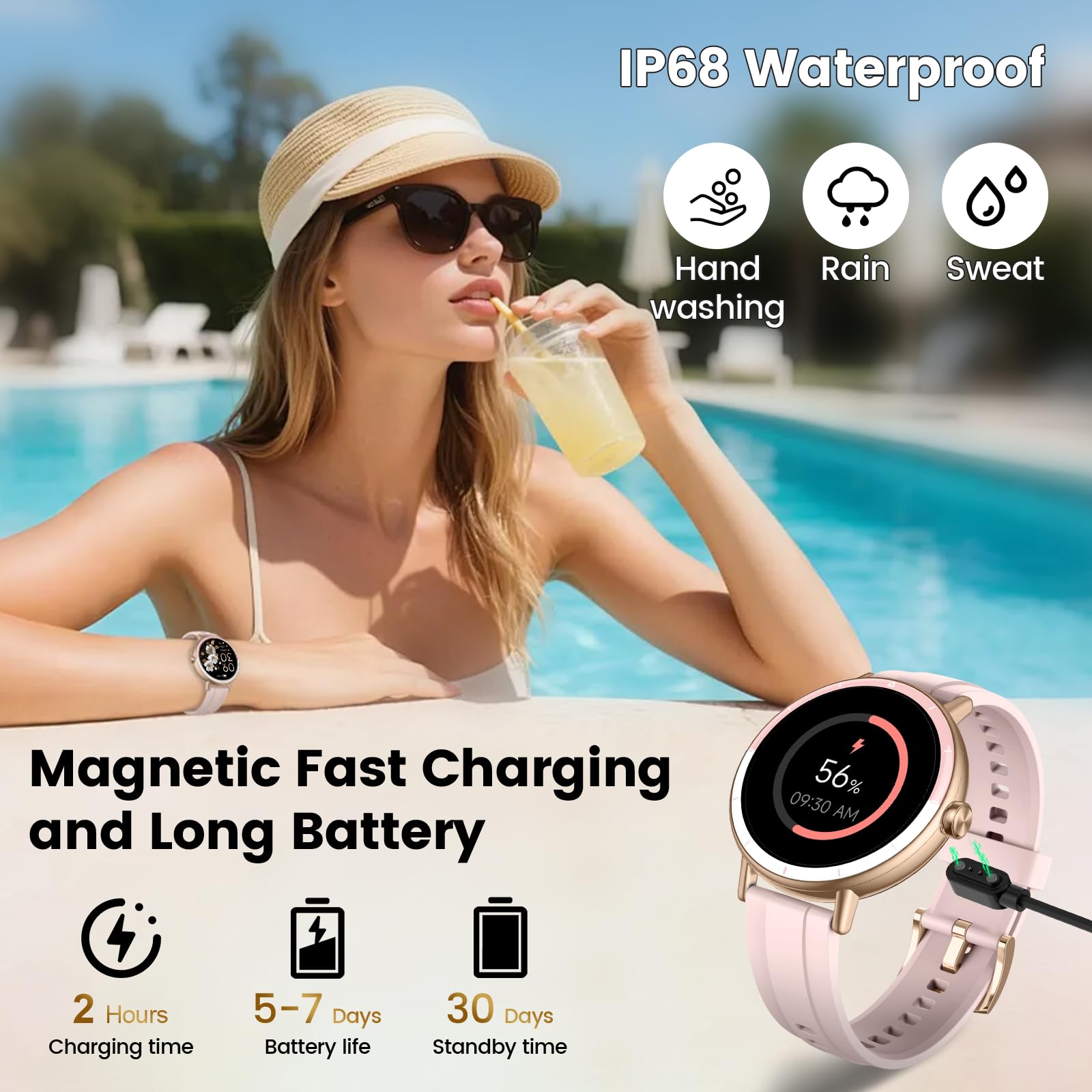 Reloj Inteligente Mujer, 1.27" HD Smartwatch Mujer con Llamadas Bluetooth, 2026 Smart Watch con Pulsómetro/Monitor de Sueño/Podómetro, IP68 Pulsera Actividad con 110+ Modos Deportivos para Android iOS — view 3