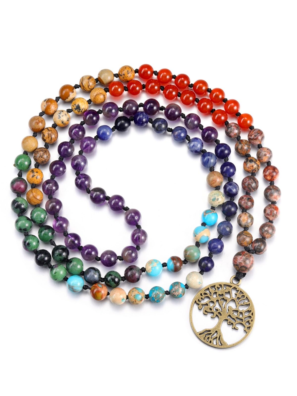 GEHECRST 7 Chakra Mala Kette mit Lebensbaum Anhänger