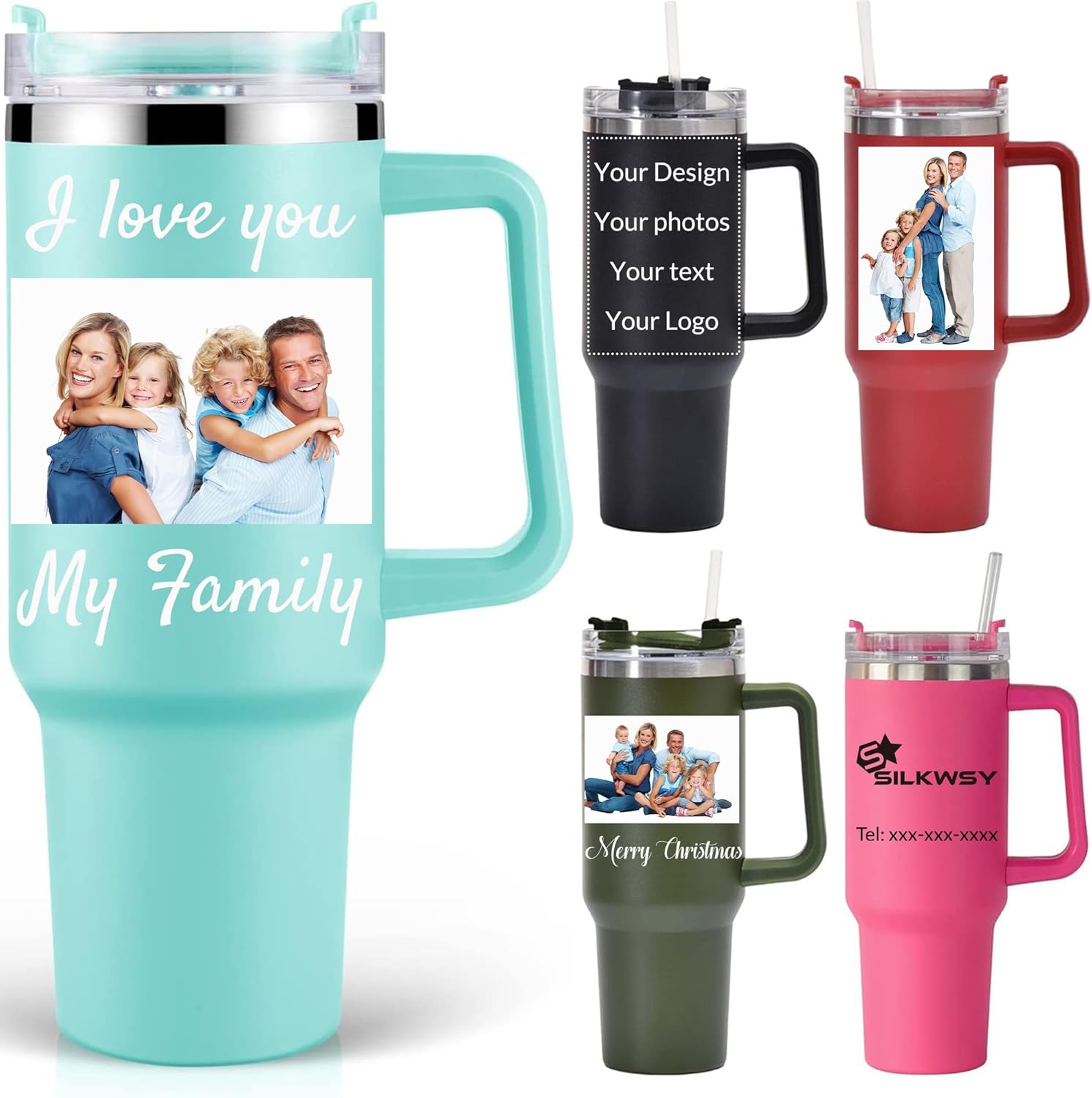 Personalized Tumbler With Handle-Custom 40oz Travel Cup With Lid And Straw-Laser Engraved With Name,Logo,Text,Image-Personalized Gifts For Mom,Dad,Birthday - Image 9