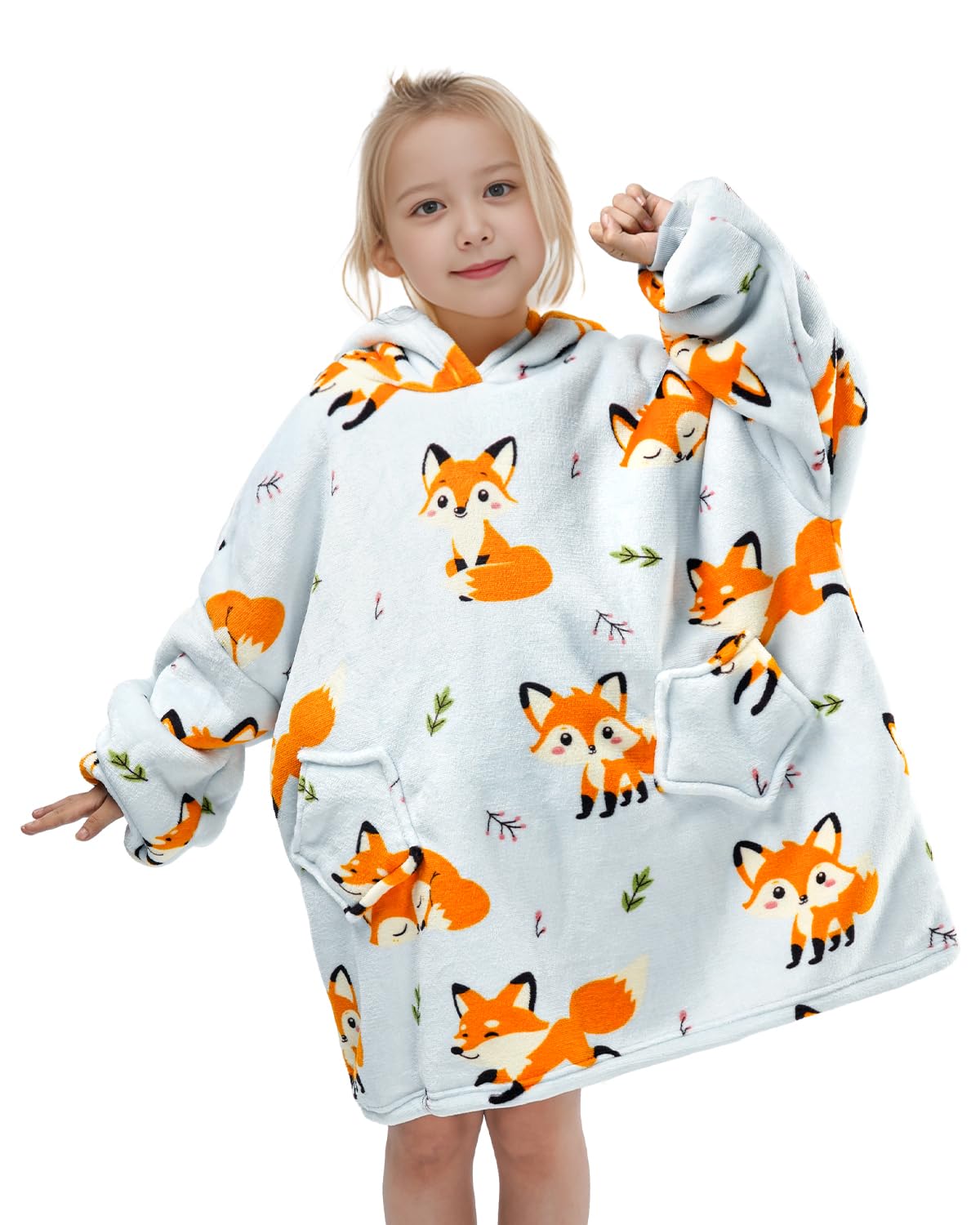 Wearable Blanket Sweatshirt for Girl, Premium Hoodie Blanket Teenager & Kids Sizes, Super Soft Warm Cozy Throw for 7-14 Years