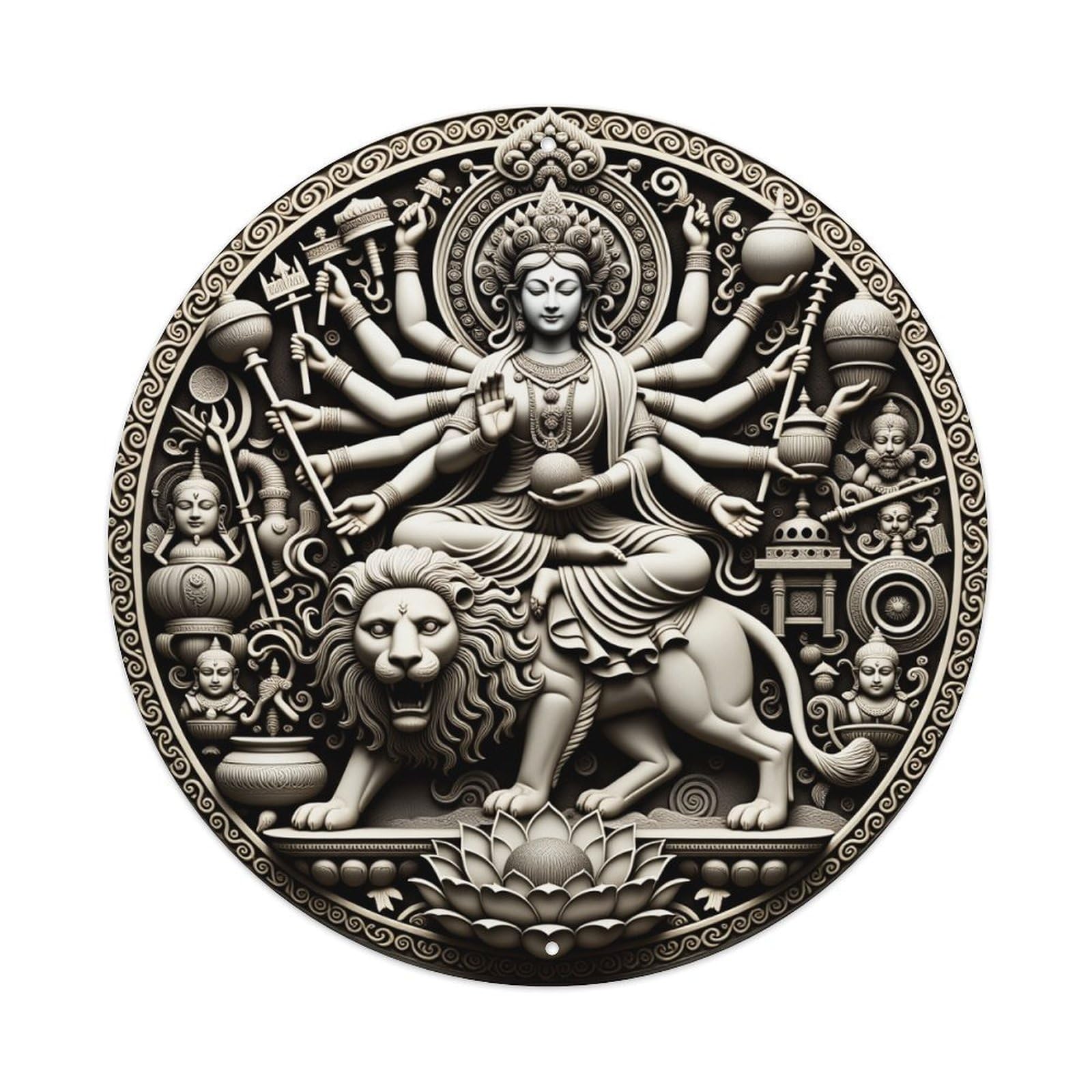 Divine Multiarmed Goddess On Lion Metal Tin Sign Vintage Garden Bedroom Cafe Bar Man Cave Home Wall Decor Metal Poster 8x8 inches