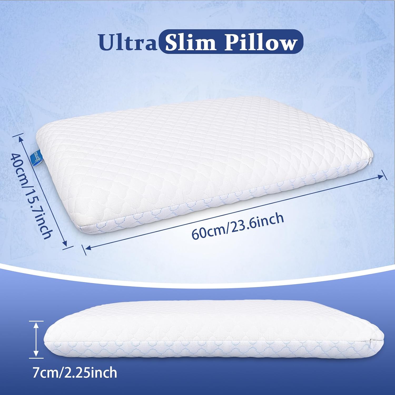 SofGlowly Thin Flat Pillow for Sleeping – 2.25" Ultra Slim Cooling Memory Foam Pillow for Stomach & Back Sleepers, Low Profile Neck Alignment Design with Soft Washable Cover,Supportive & Comfortable