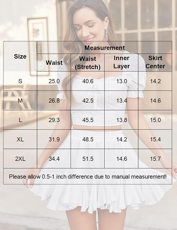 Avidlove White Skirt for Women Ruffle Hem Mini Skirt Flared High Waist Skater Skirts Short Cute Outfits (WhiteM) by Avidlove - Image 7