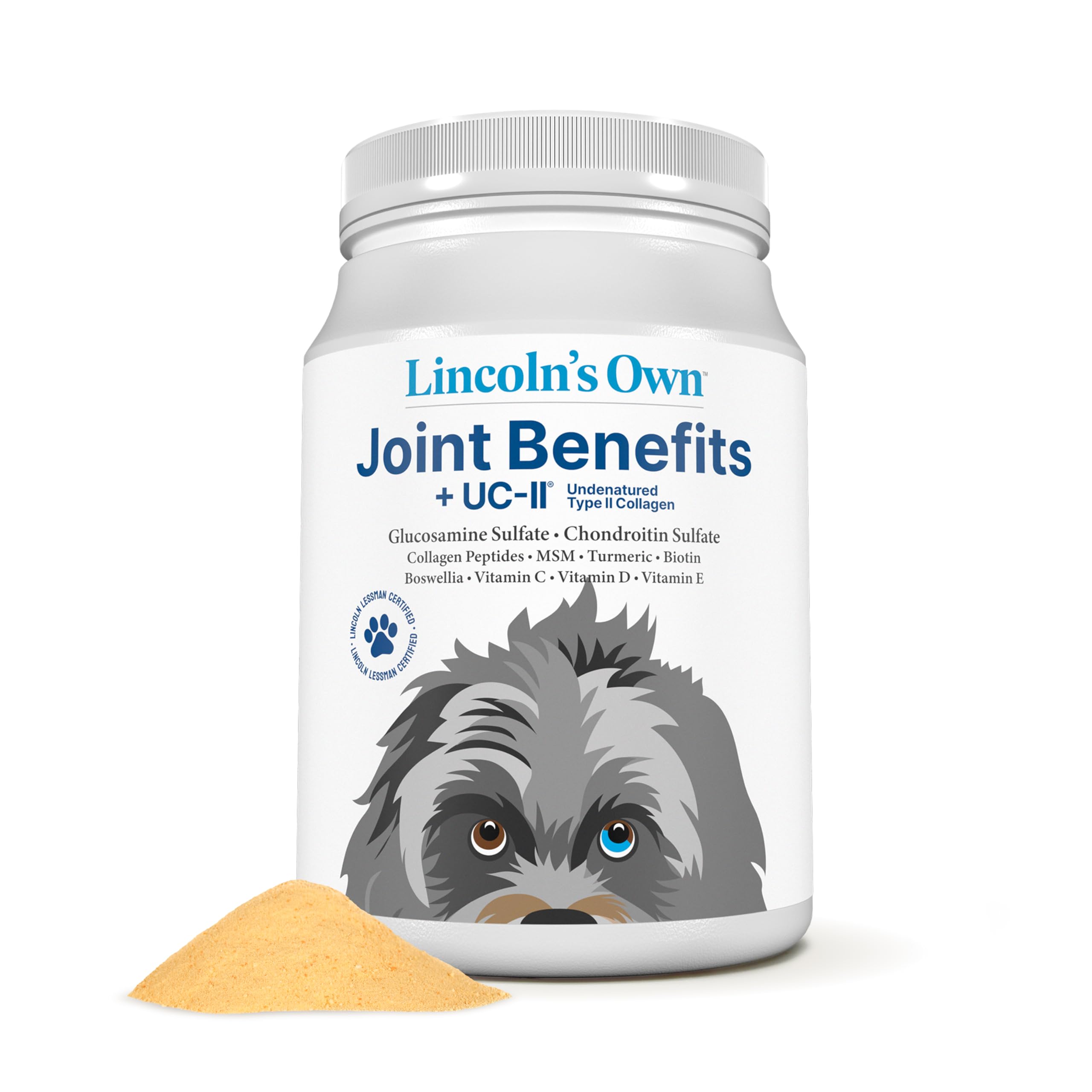 ANDREW LESSMAN Lincoln’s Own Joint Benefits + UC-II for Dogs. 120 Servings. Advanced Glucosamine, Chondroitin, Free-Range and UC-II Collagen Peptide