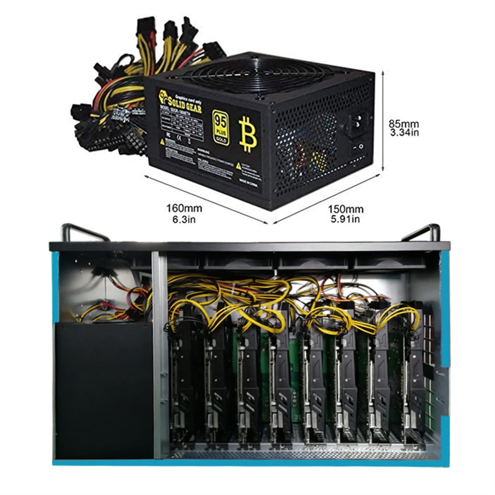 EZZON 2000/2400/2600W 180-240V ATX BTC Zasilacz górniczy 95% sprawności Ethereum ETH S9 S7 L3 Maksymalna obsługa 8 kart GPU dla platformy górniczej (2000 W do 2400 W)