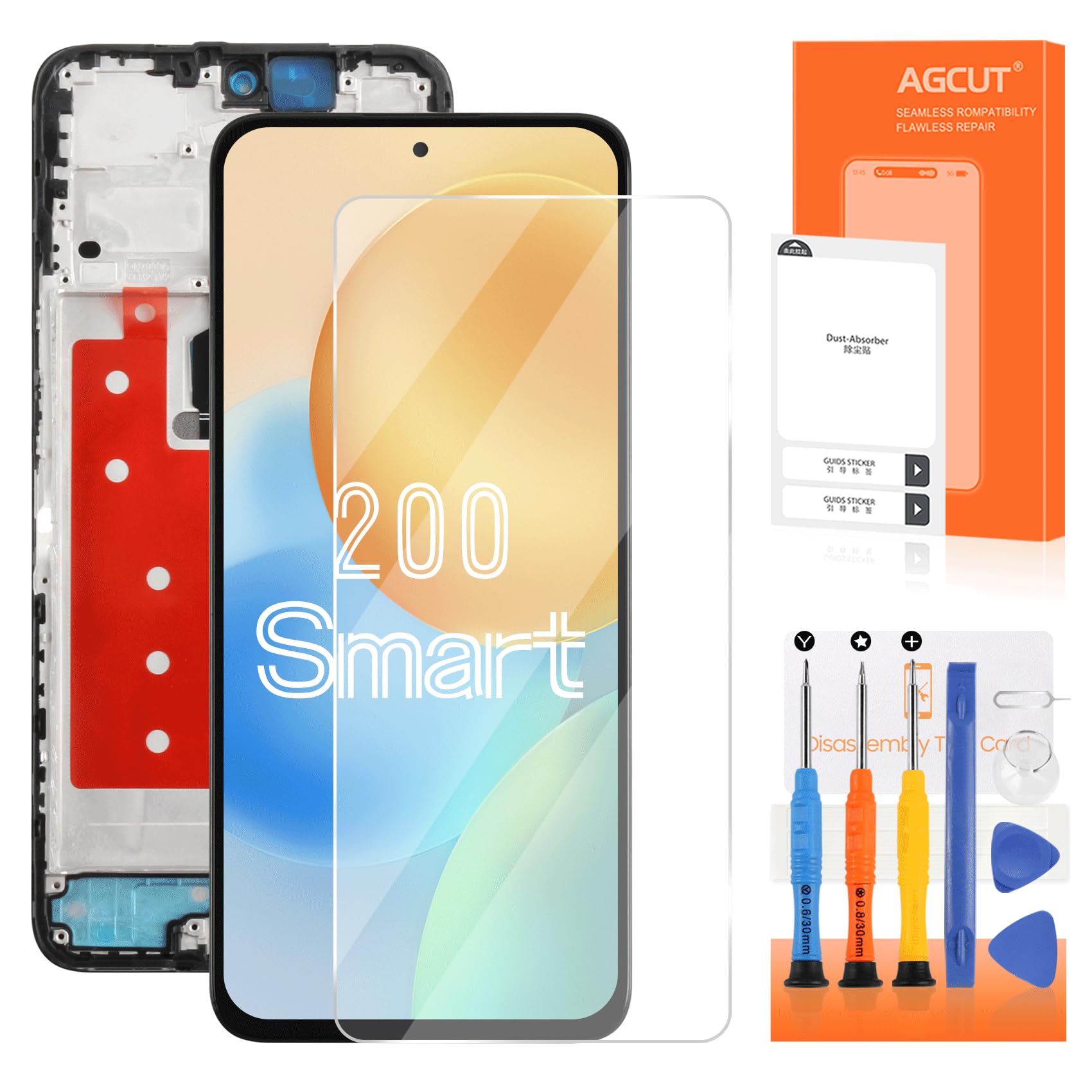 AGCUT Schermo LCD per Honor 200 Smart LCD Display per Honor 200 Smart Alt-NX1 6,8" Schermo di Ricambio Digitalizer Touch Screen Assembly con Riparazione, Nero con Cornice