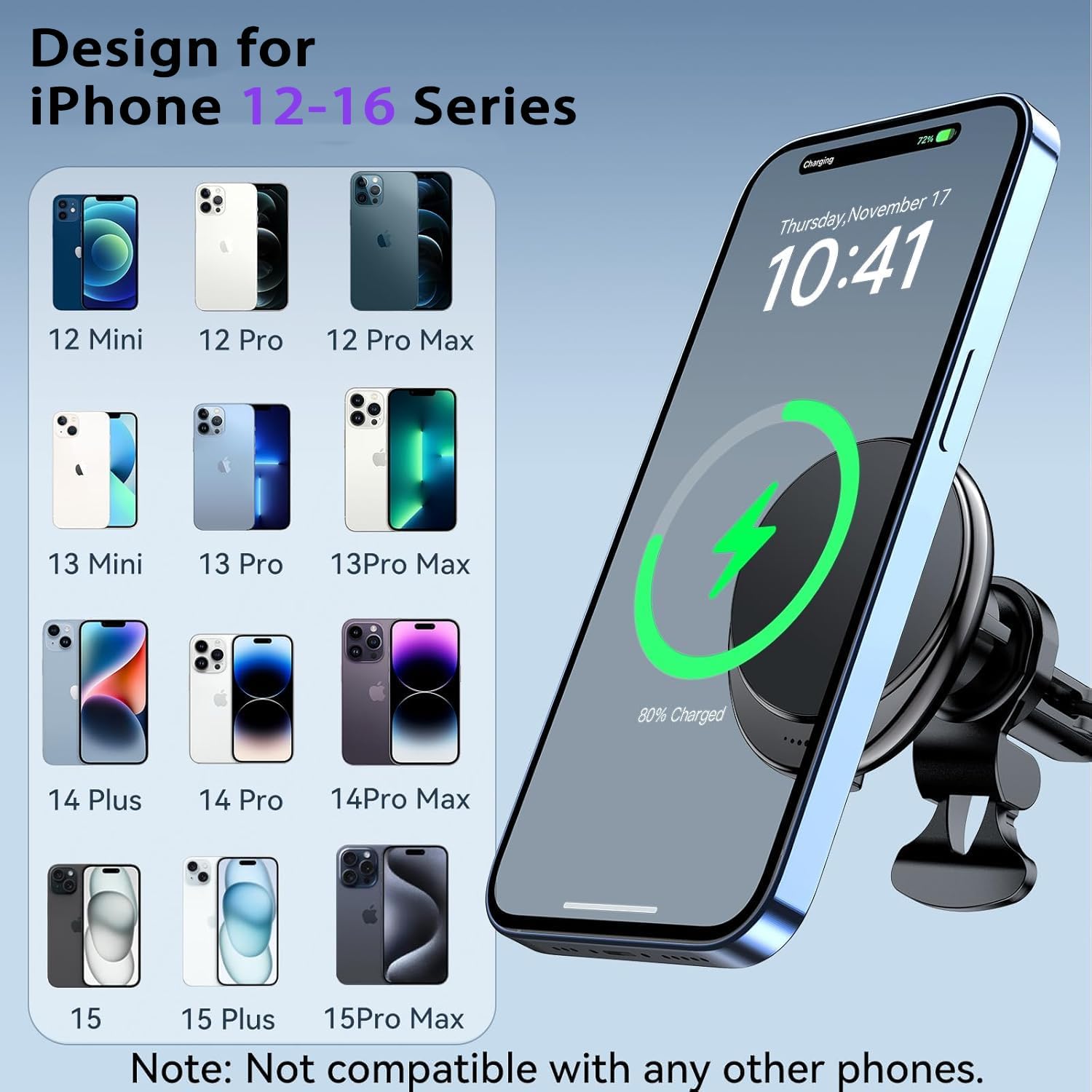 Magsafe Car Mount Wireless Car Charger [15W PRO ] Universal Vent Car Charging Fits iPhone16 Pro Max Plus Mini 17 16 15 14 13 12