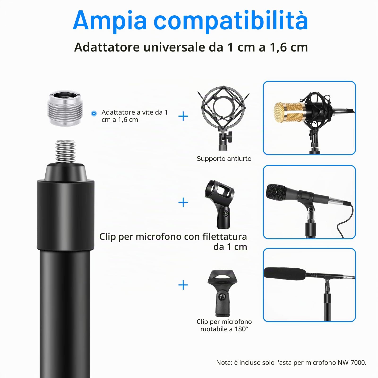 Neewer NW-7000 Braccio per Microfono 3 Sezioni Estensibile Portatile con Filettature da 1/4" a 3/8" Lunghezza Regolabile da 0,94m a 2,5m