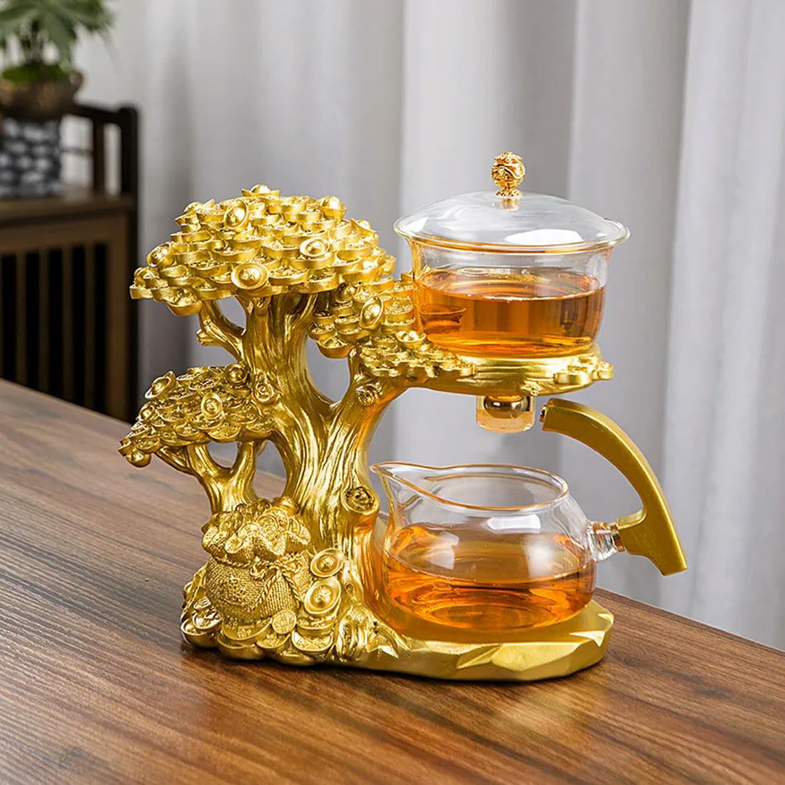 Juego de té de Kung Fu Resistente al Calor, Juego de té de Cristal Chino, Tetera automática Creativa, Infusor de té, desviación de Agua