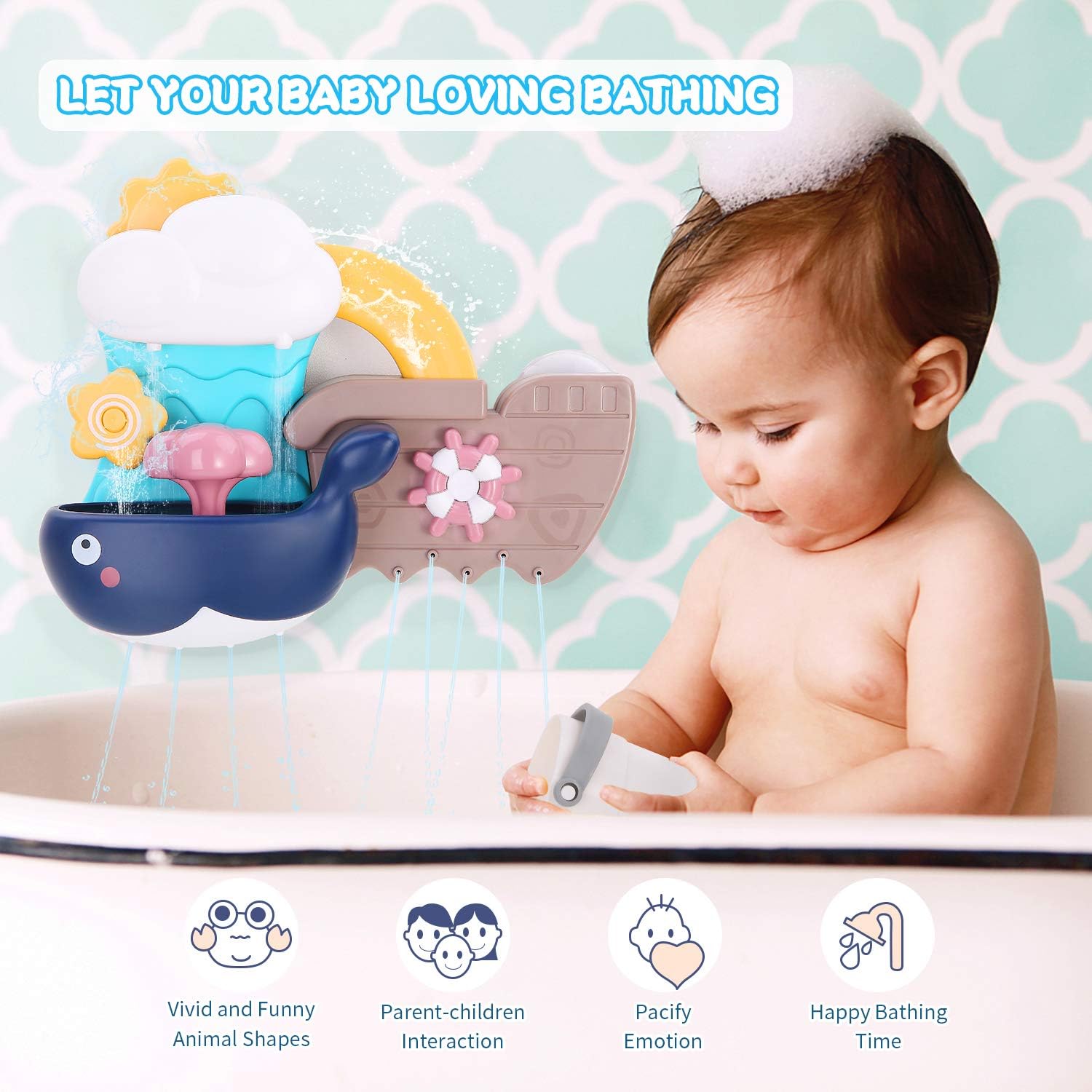 BBLIKE Bath Toys Bathtub Toy for Toddlers Kids 2 3 4 Year Old, Baby Bath Toys Bath Wall Toy Waterfall Squirt Water Fill Spin and Flow Shower Water Toys, Birthday Gifts for Boys and Girls Color Box : Toys & Games