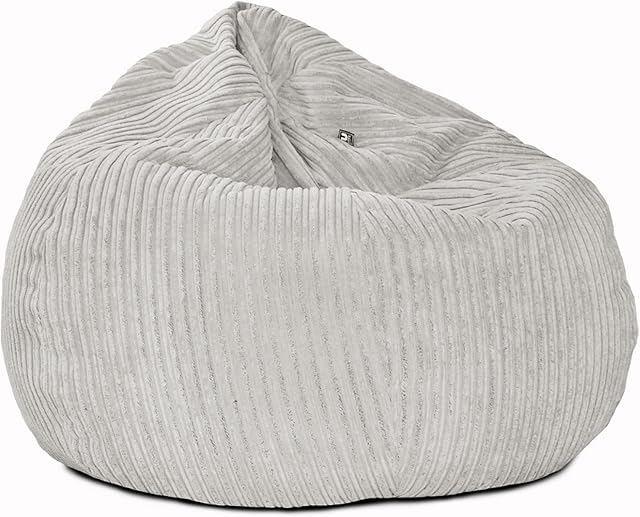 rucomfy Beanbags Large Jumbo Cord Slouchbag Bean Bag Chair - Pre-Filled - Hard Wearing - Machine Washable - 110cm x 80cm & 11cu ft. Approximately. (Platinum Grey)