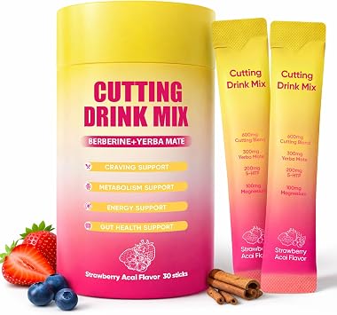 Cutting Drink Mix - Berberine, 5-HTP, Yerba Mate, Chromium & Magnesium | Satiety, Metabolism Support, Dual-Action Craving & Gut Health, Vegan, Sugar-Free, Non-GMO, 30 Packs