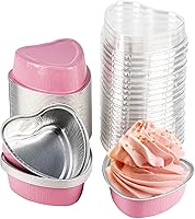 Vista 1 de Paquete de 50 moldes para pasteles en forma de corazón, juego de latas de papel de aluminio desechables en forma de corazón, 3.4 onzas líquidas
