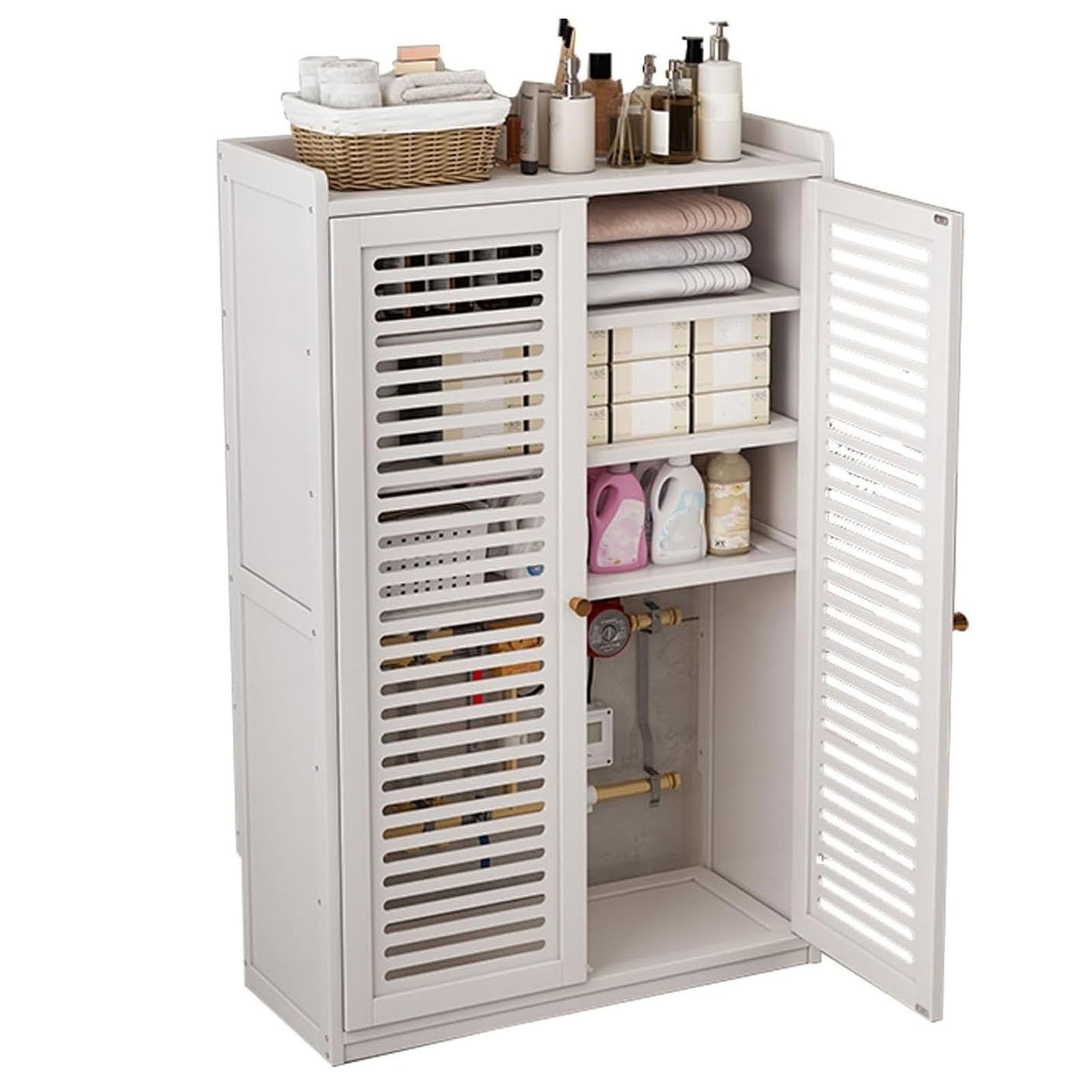 Meuble cache-radiateur gain de place avec rangement pour chauffage