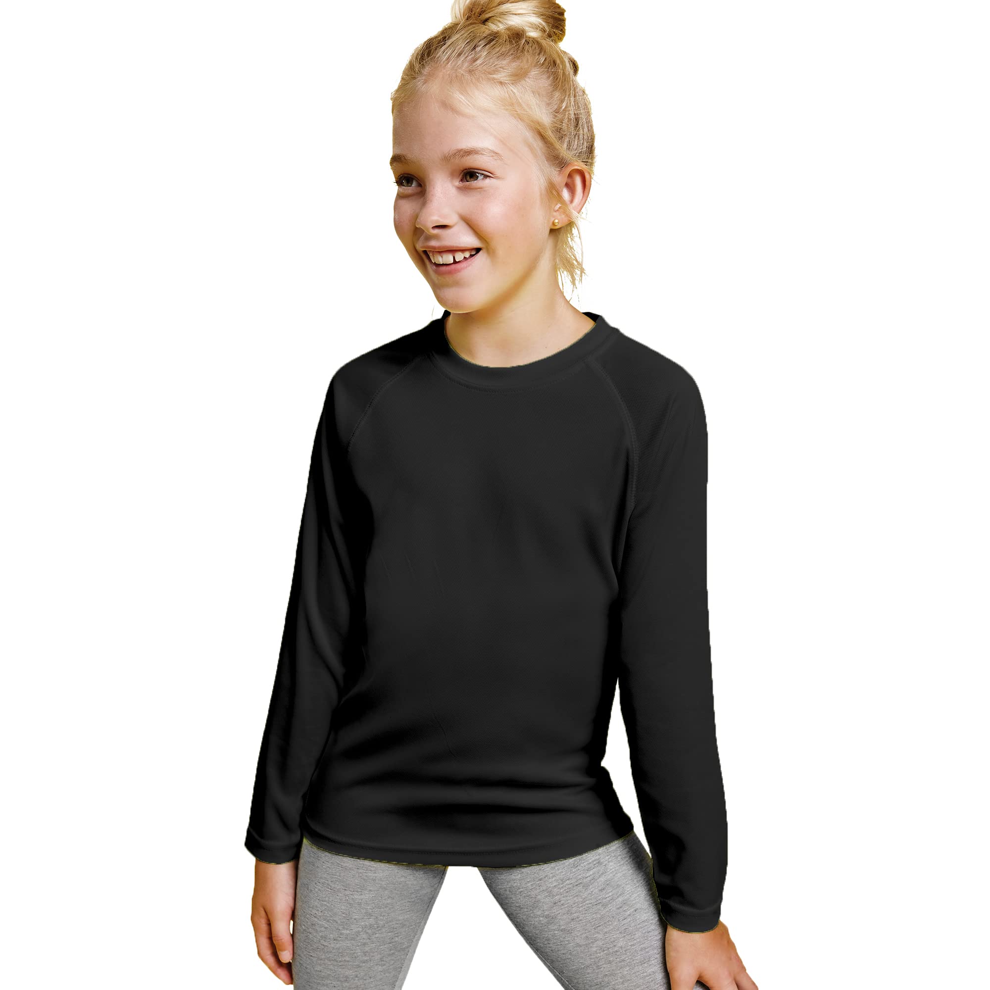 KINKIES Camiseta de Colores Flúor Manga Larga para niñas y niños - Camiseta Deportiva cómoda, Suave, Lisa y Elegante