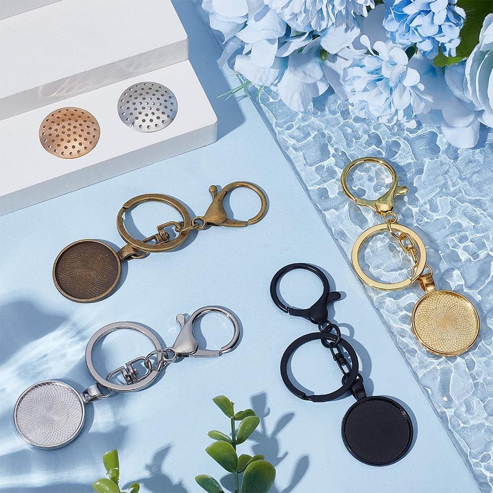 FREEBLOSS 16 Set Round Bezel Pendant Trays Blank Keychain Pendant Blank Frame for Embroidery Round Pendant Tray Charm DIY Jewelry Making Kit for Keychain DIY Embroidery Keychain Needlepoint image 5