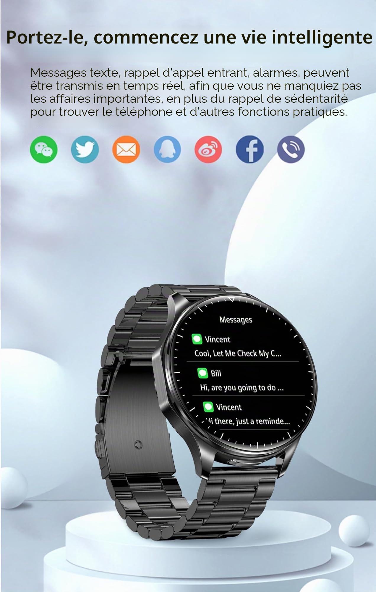 Montre Connectée Homme Femme avec écouteurs, Montre Sport Smartwatch pour Android iOS, Écran AMOLED de 1,43'' Montre Intelligente, Podometre Oxymetre Cycle Menstruel Calories Notification, Noir