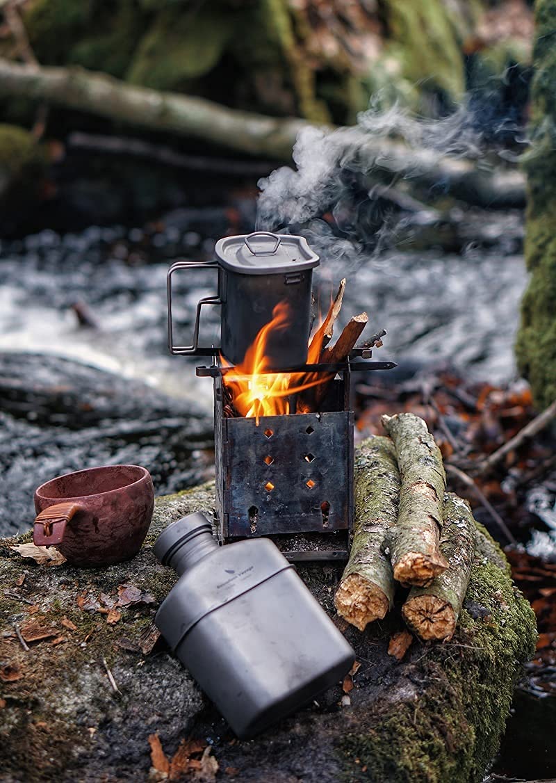 iBasingo Camping Titan Feldflasche Kochgeschirr 750ml+400ml Becher 1100ml Militär Wasserflasche Outdoor Kantine Tassen Set Ultraleicht Canteen Cup Kochset Geschirr Nierenkessel Trinkflasche