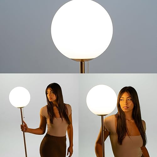 Miniatura 4 de Ozarke Polaris - Lámpara de pie alta con globo de vidrio esmerilado, lámpara moderna de mediados de siglo para sala de estar, dormitorio y oficina