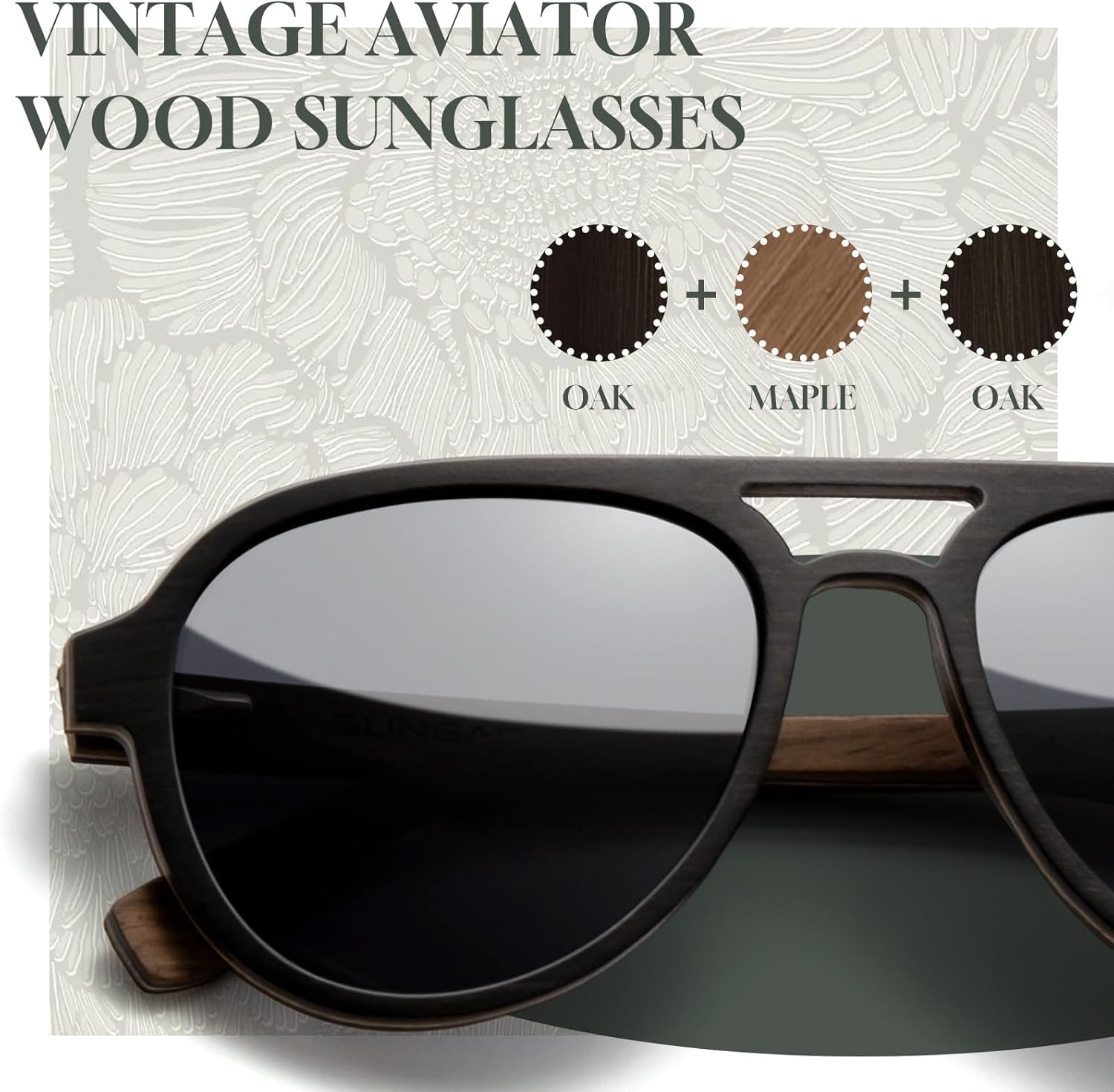 SUNGAIT Oak & Maple Wood Sunglasses Classic Aviator Style for Women Polarized UV400 Lenses & Hard Gift Case - Image 2