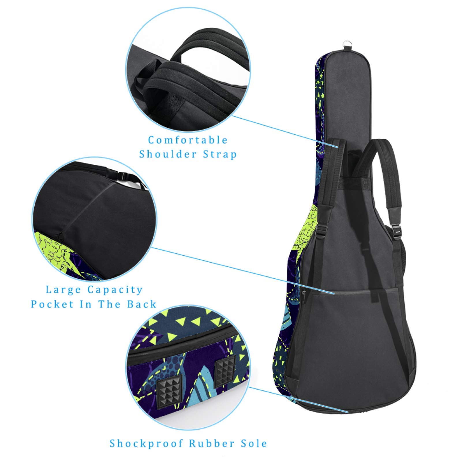 Gitarrentasche mit Reißverschluss, wasserdicht, weich, für Bassgitarre, Akustik- und klassische Folk-Gitarre, Hai und Meer, Violett