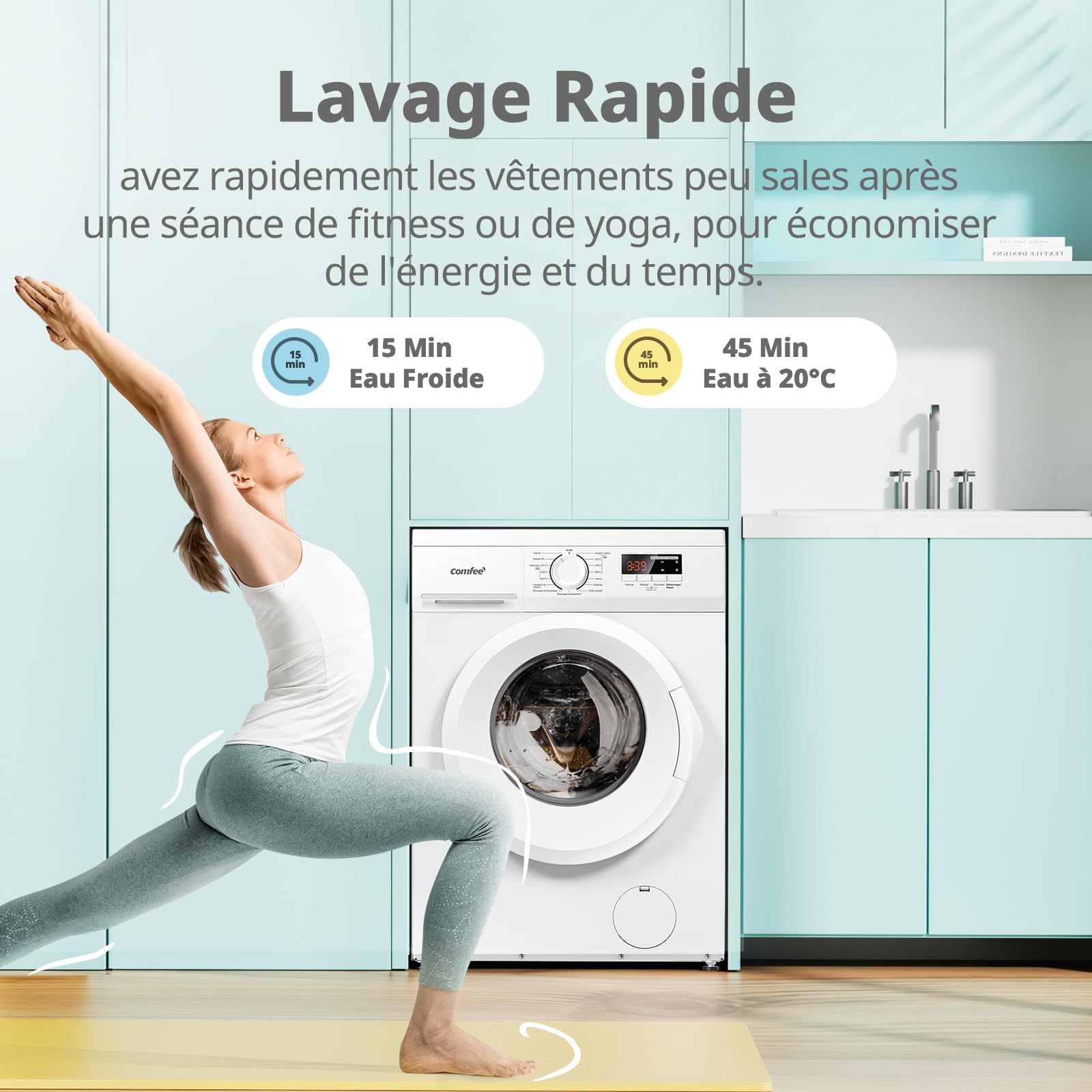 COMFEE' CFE12EW90/W Lave-linge frontal 9KG 1400 tr/min Moteur BLDC Classe A Blanc