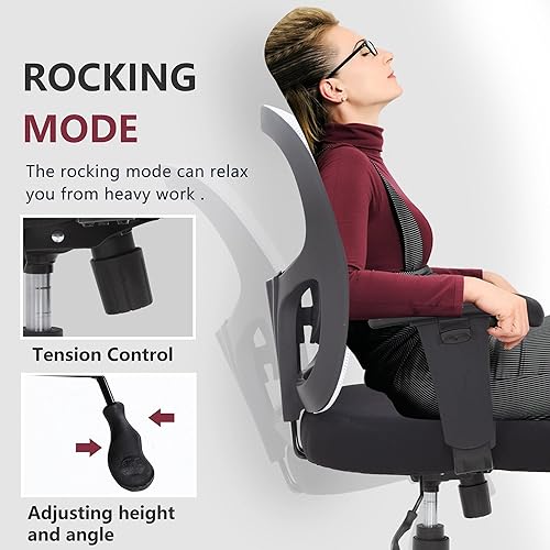 Miniatura 5 de Silla de oficina grande y alta, silla de escritorio de 400 libras, silla de computadora de malla con soporte lumbar, asiento ancho, brazos