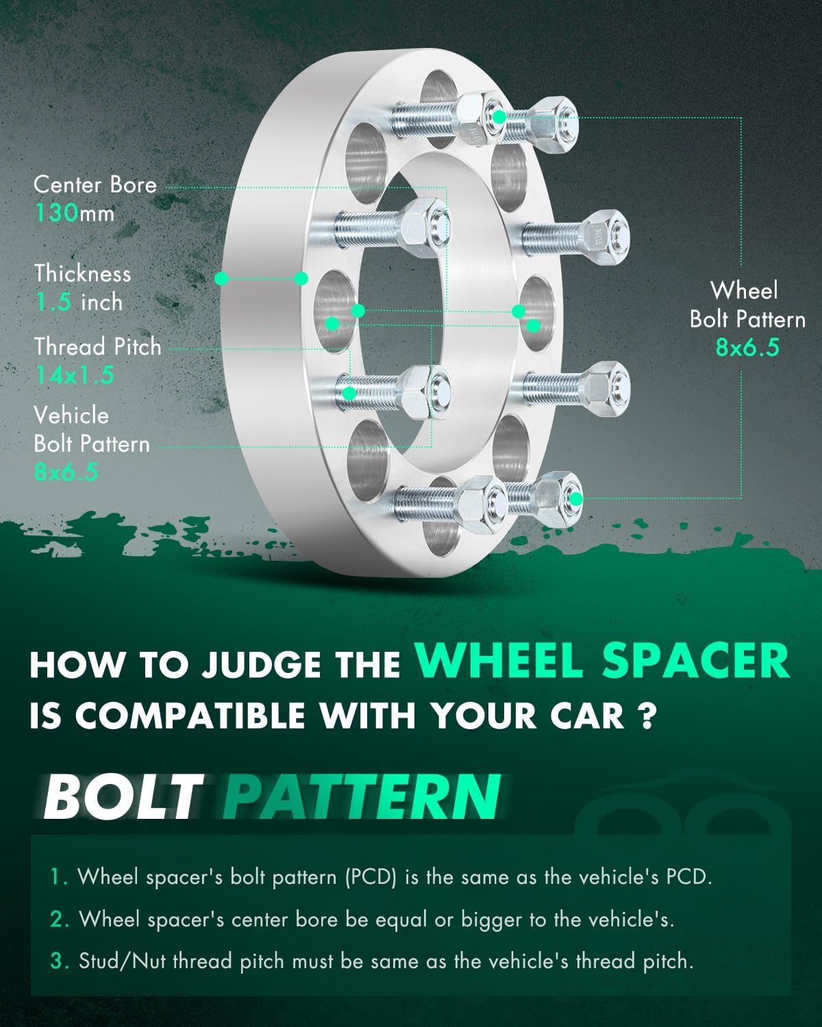 SCITOO 8x6.5 Wheel Spacers 1.5 inch Thick Hub Bore 130mm with 14x1.5 Studs, Silver 8 Lug Wheel Spacers Fit for 2500 2011-2014 for Ram 3500 2010-2Pcs