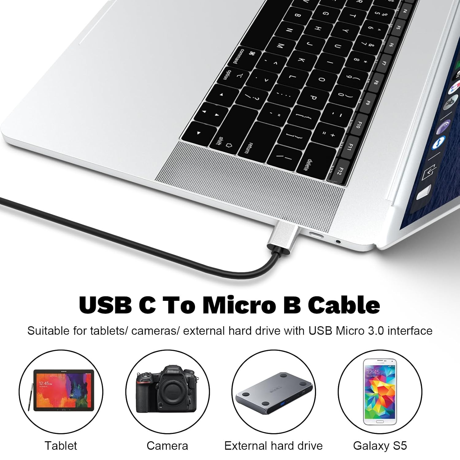 USB-C to USB Micro-B Camera Cable Cord Compatible with Nikon D5 D500 D800 D800E D810 D850, for Canon EOS 7D Mark II, 5D Mark IV, 5DS, 5DSR, 5D4, for Toshiba, Seagate Backup Plus External Hard Drive