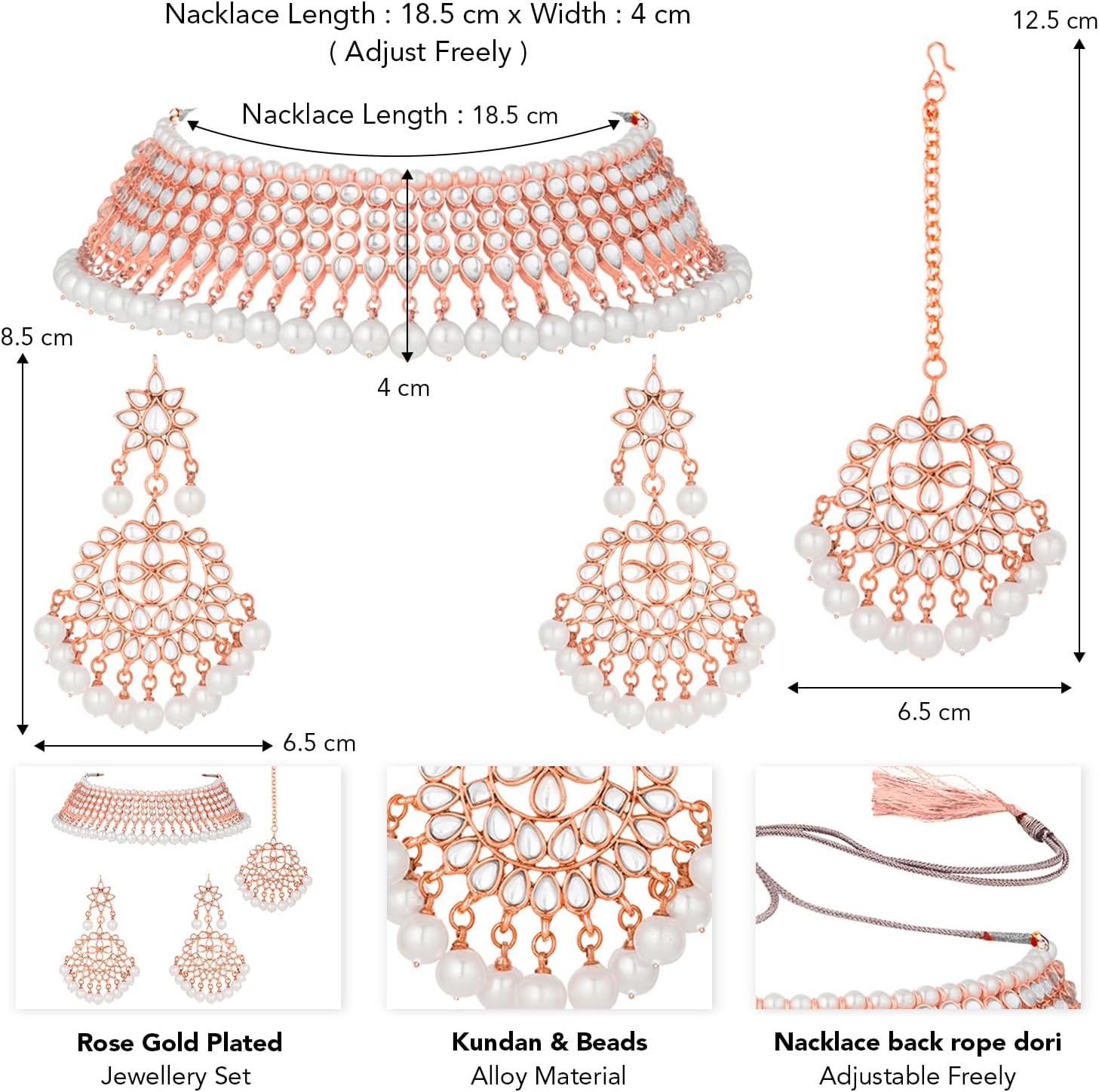 Aheli Wedding Wear Kundan Beaded Choker Necklace Set with Maang Tikka Indian Bharatanatyam jewellery set Gift for Women